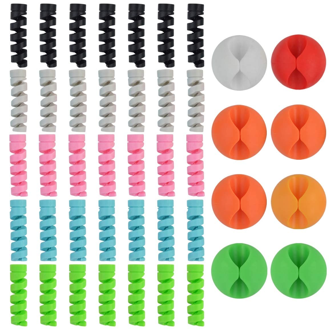 Fengek 50 Pcs Cable Wire Protector with 8 Pcs Cable Organizer Clips Charger Cable Saver Mouse Cable Protector for Phones Wires Lines, 5 Colors