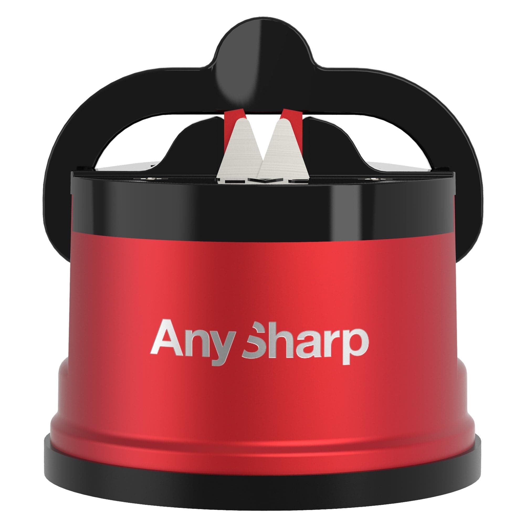 AnySharp Pro Metal Knife Sharpener, Hands-Free Safety, PowerGrip Suction, Sharpens All Kitchen Knives, Ideal for Hardened Steel & Serrated, World's Best, Compact, One Size, Deep Red, Metal