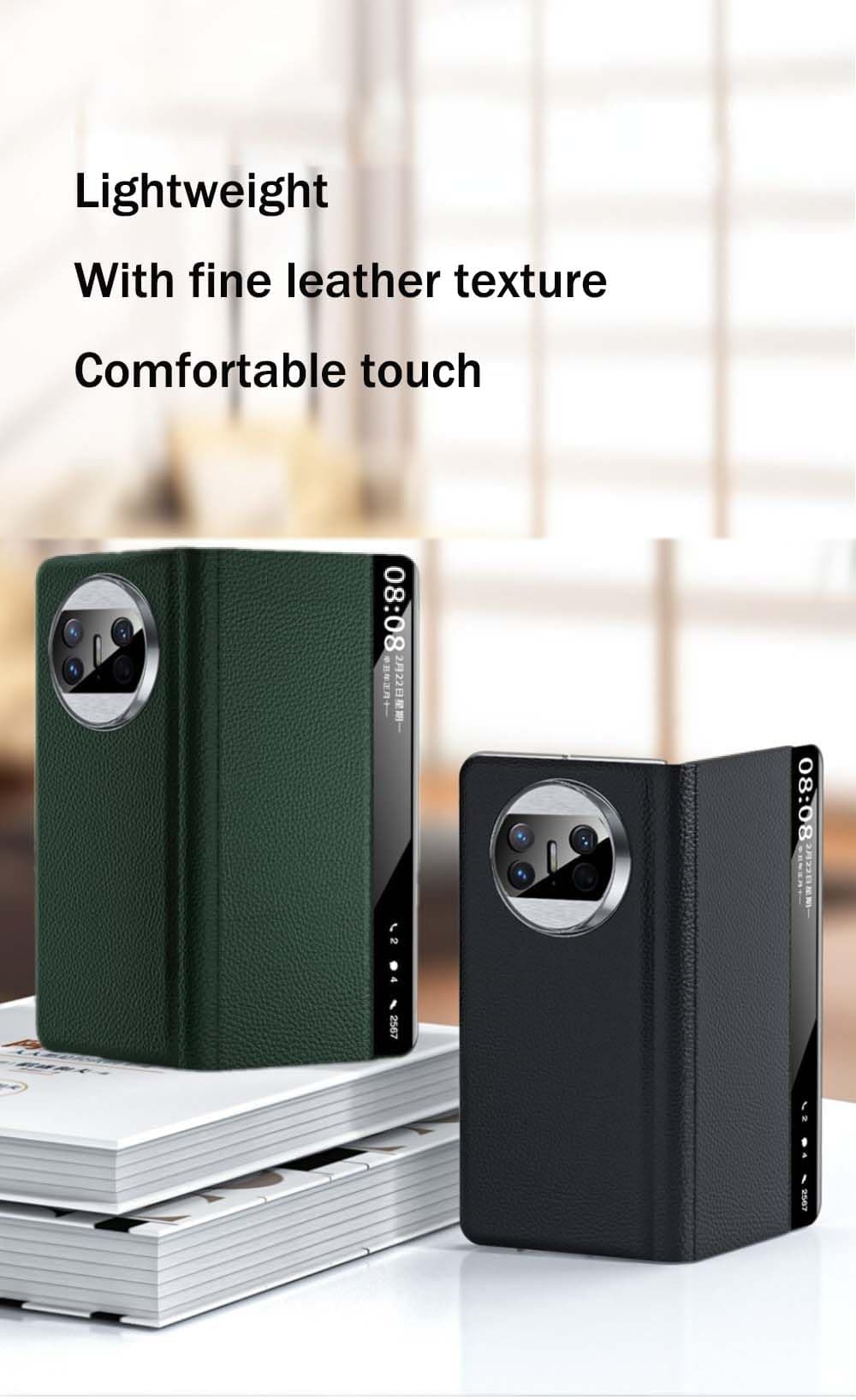 OIATROE Case For Huawei Mate X3, Foldable Ultra Slim Phone Case, Smart Windows Flip Cover for Huawei Mate X3 -Green