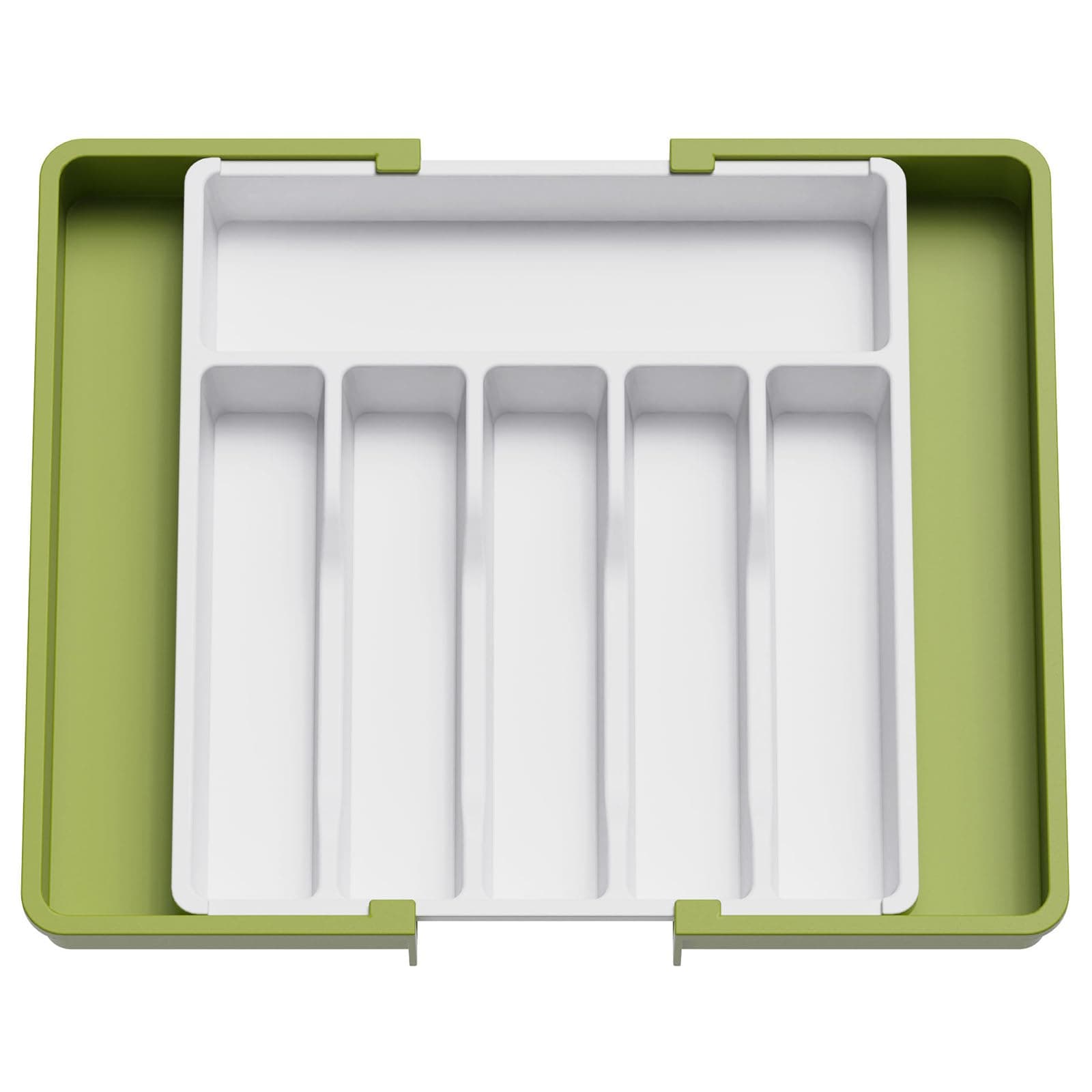 Lifewit Extendable Cutlery Drawer Organiser, Adjustable Cutlery Tray, Plastic Adjustable Kitchen Storage Dividers for Utensil Spoons Forks Knives, 8 Compartments, 33-57 x 38cm, Green&White