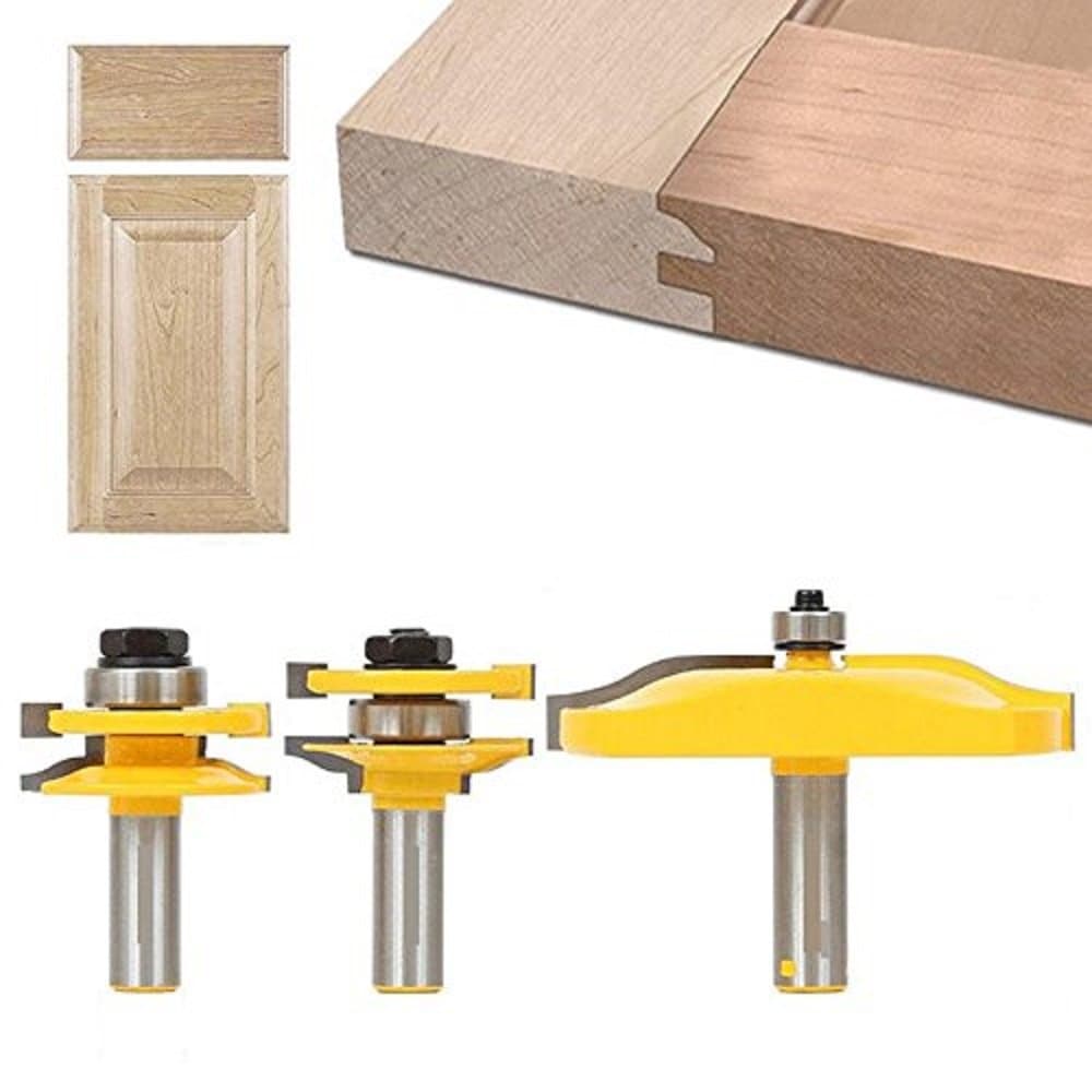3Pcs Tongue Groove Router Bits Set, 1/2" Shank Raised Panel Cabinet Door Ogee Rail and Stile Router Bit Woodworking Chisel Cutter Tools