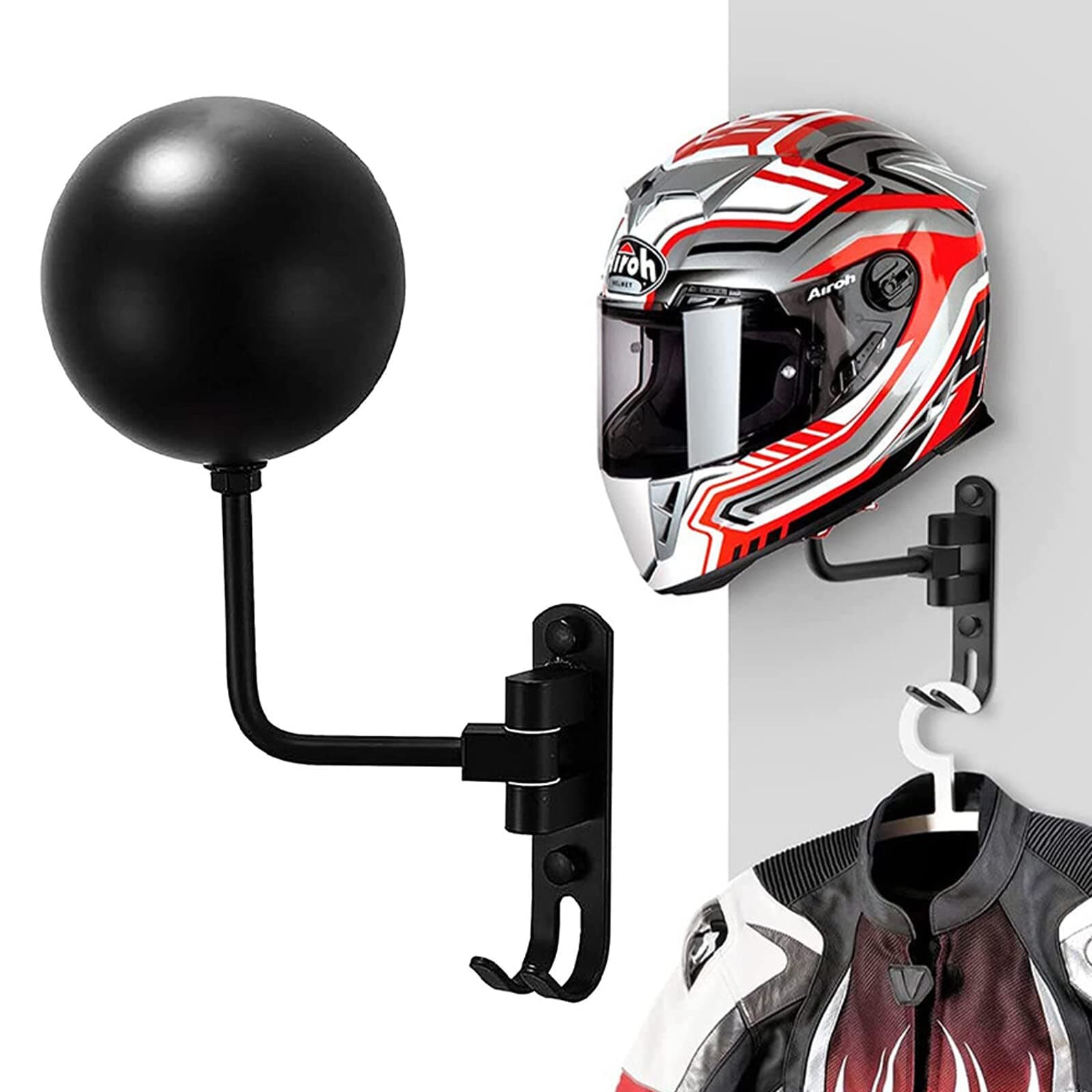 Helmet Stand, Motorcycle Helmet Display Stand with Hook, Wall Mounted Rotatable Hat Stand, Hard hat, Handbag Storage Display Stand