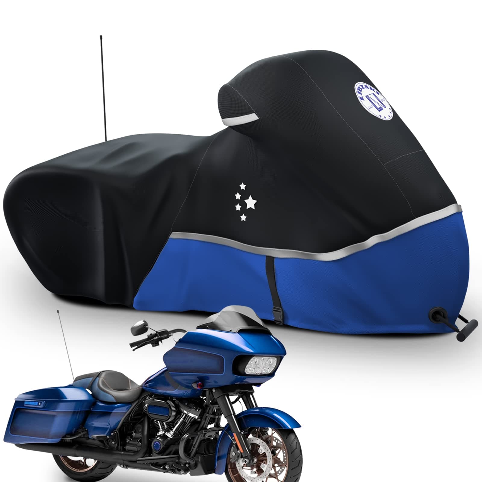 Motorcycle Cover Storage for Touring Models Harley Davidson Road King,Road Glide,Street Glide, Electra Glide,Heritage Classic,Low Rider-ST,and Most Motorcycles Blue