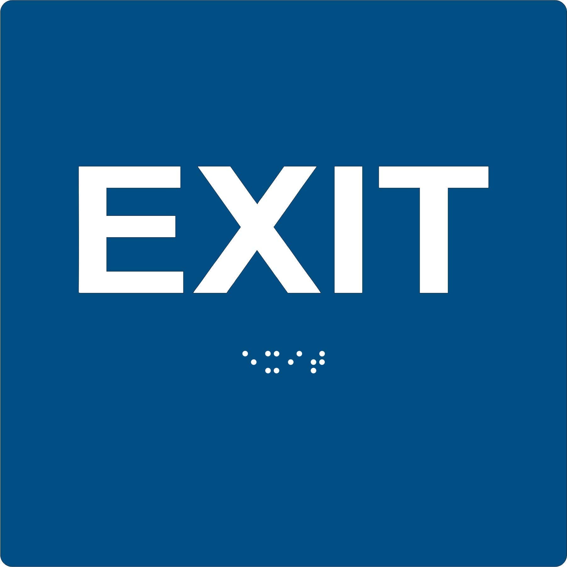 ADA EXIT Braille Sign, 6"x6", Double Sided VHB Tape (Blue/White)