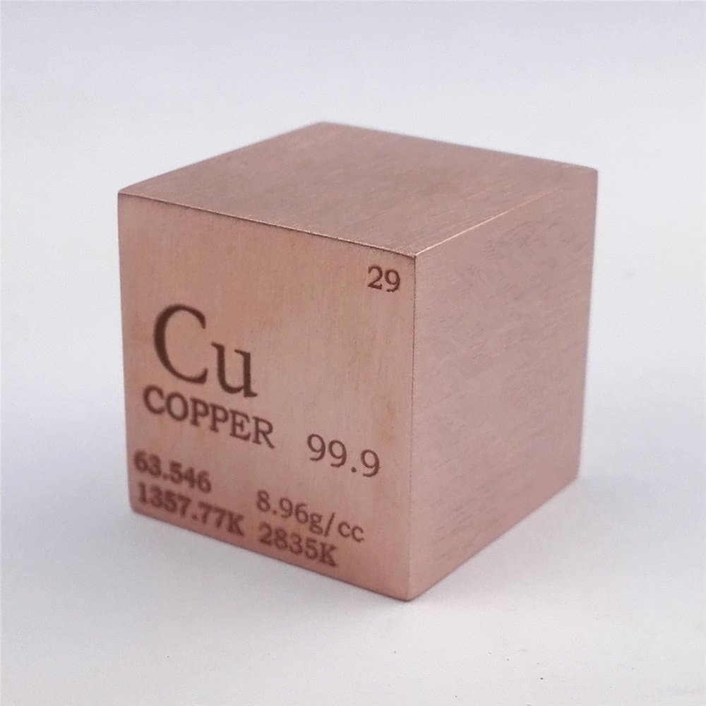 1 inch 25.4mm Copper Metal Cube 146g 99.9% Engraved Periodic Table of Elements