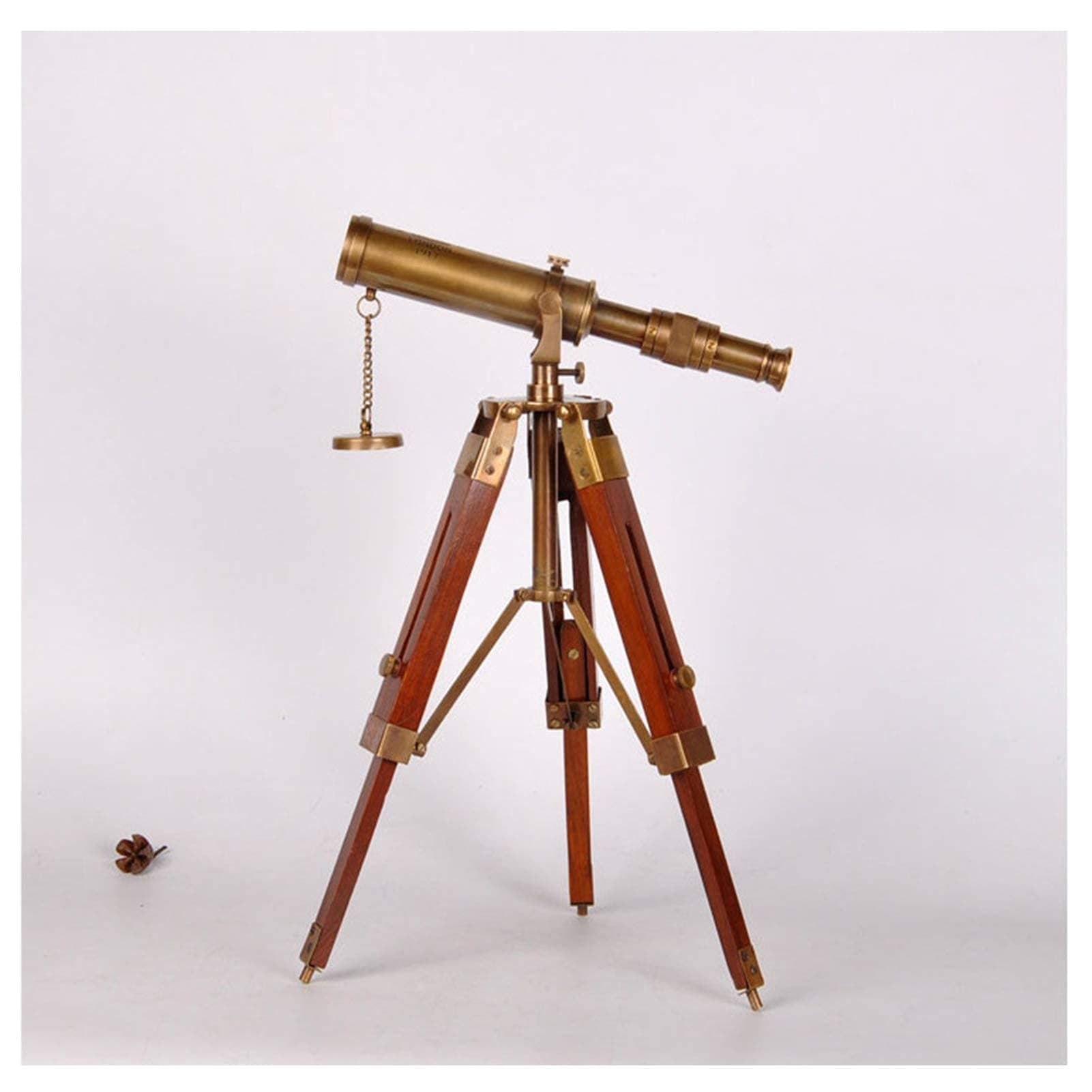 Bluetooth Earphone Nautical Telescope Brass Pirate Solid Spyglass Wood Decorative Tripod Stand Perfect Telescope Gift for Kids Adults