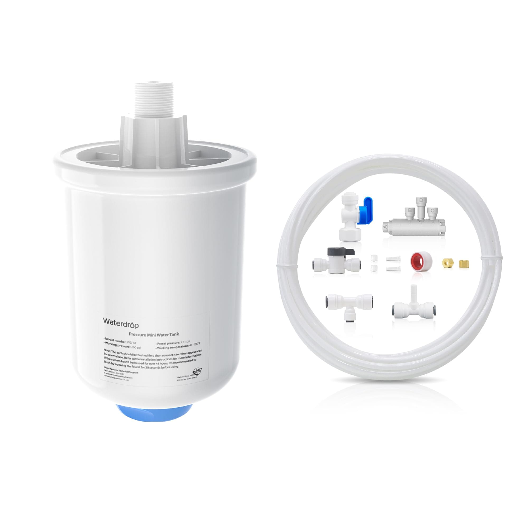 XT Small Water Pressure Tank, RO Pressure Tank for All Waterdrop X8/X12/X16 Reverse Osmosis System to Connect the Refrigerator, Mini RO Water Tank Fits 𝟯/𝟴" Water Tubing