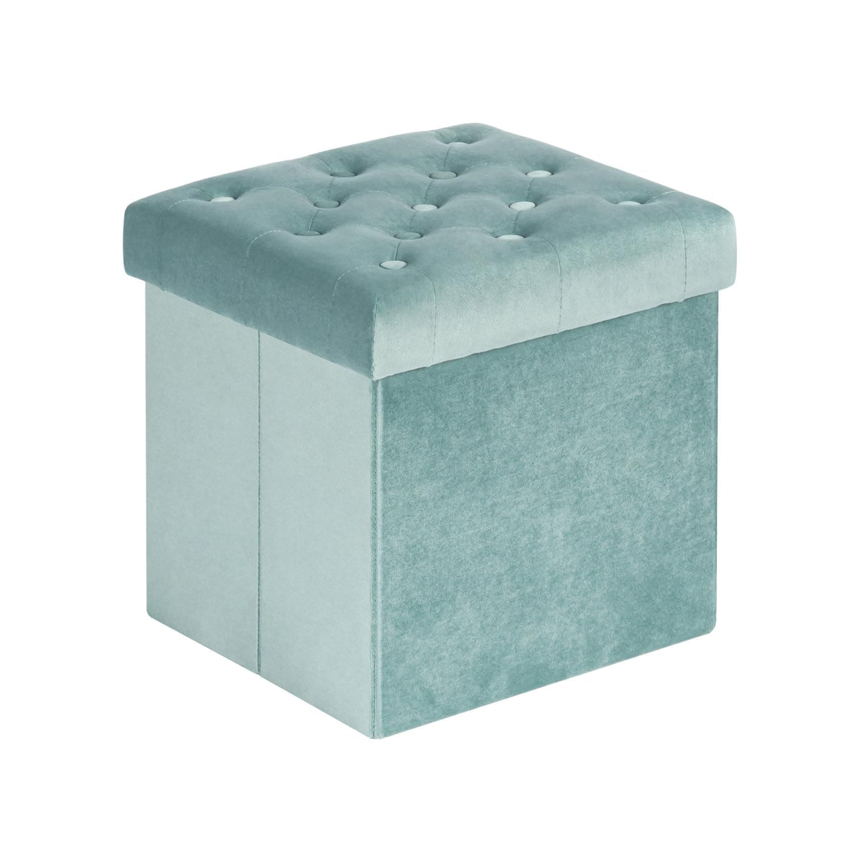 Storage Ottoman Cube Velvet Tufted Folding Ottomans Footstool Rest Seat with Removable Lid (Teal, Medium)