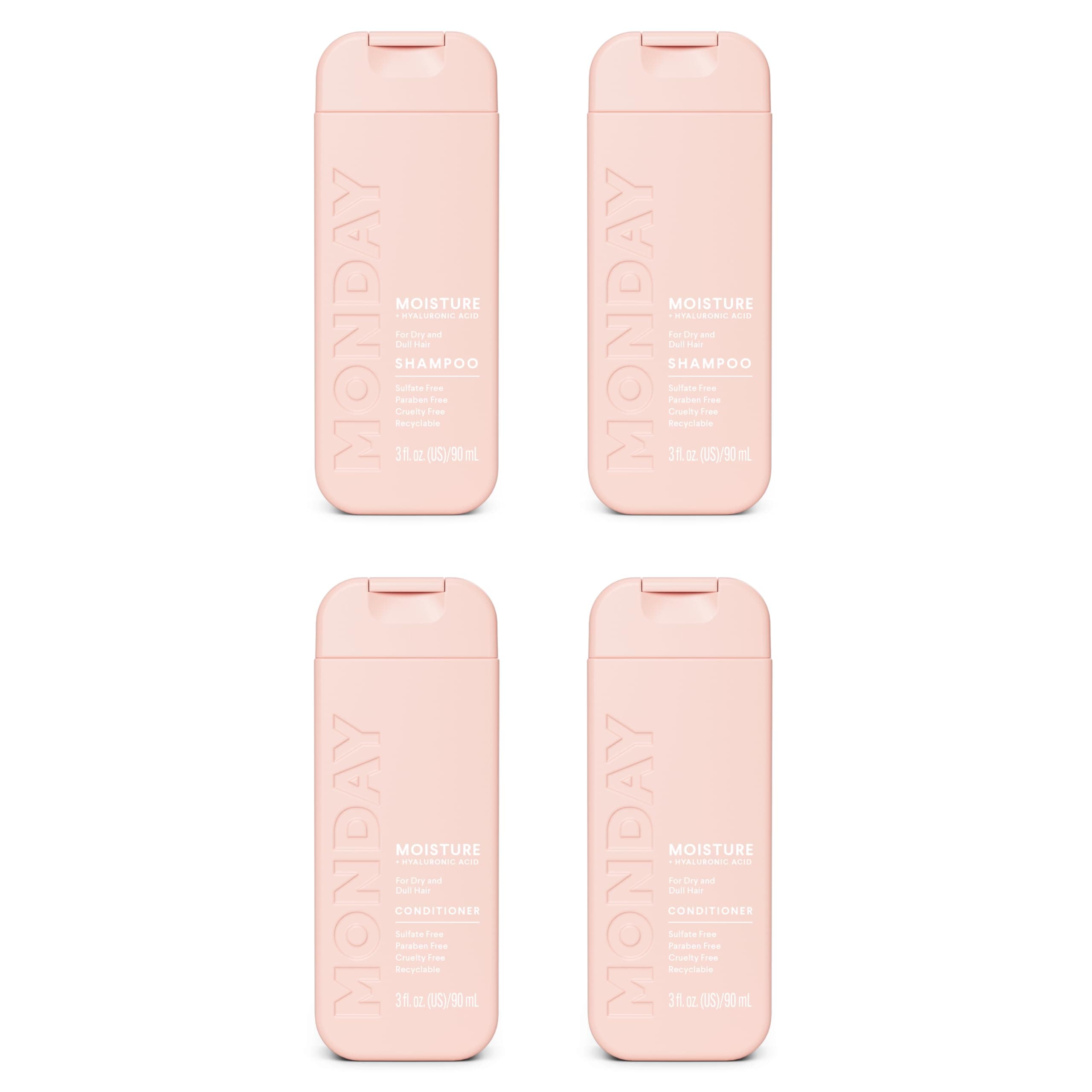 Moisture Shampoo & Conditioner Travel Pack - 3 oz, 90 ML Travel Kit (2 x Shampoo, 2 x Conditioner)