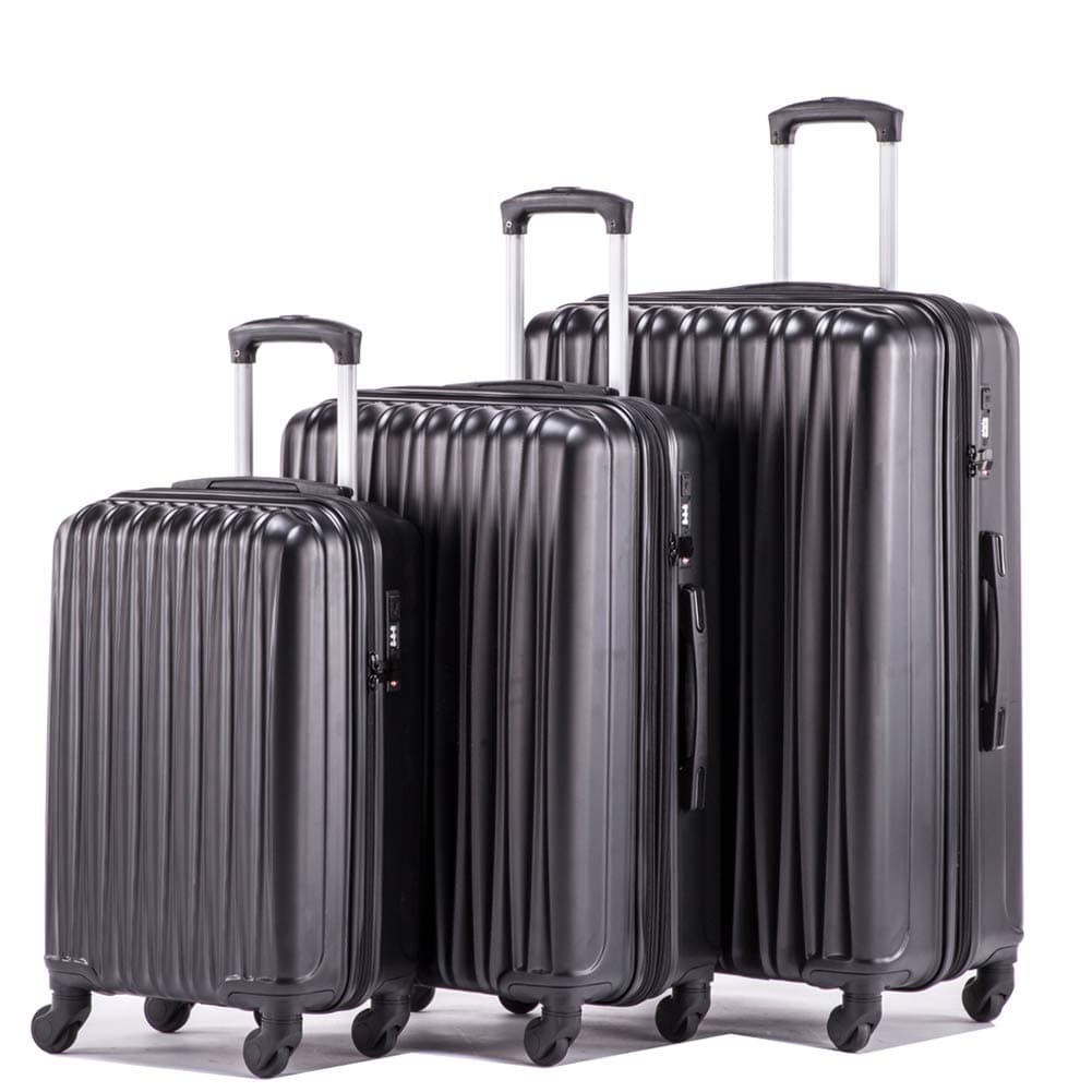 Expandable Luggage Sets Hardshell Spinner Luggage with TSA lock Lightweight Suitcase Set 3pcs Including 20inch Carry On 24inch 28inch(Black)
