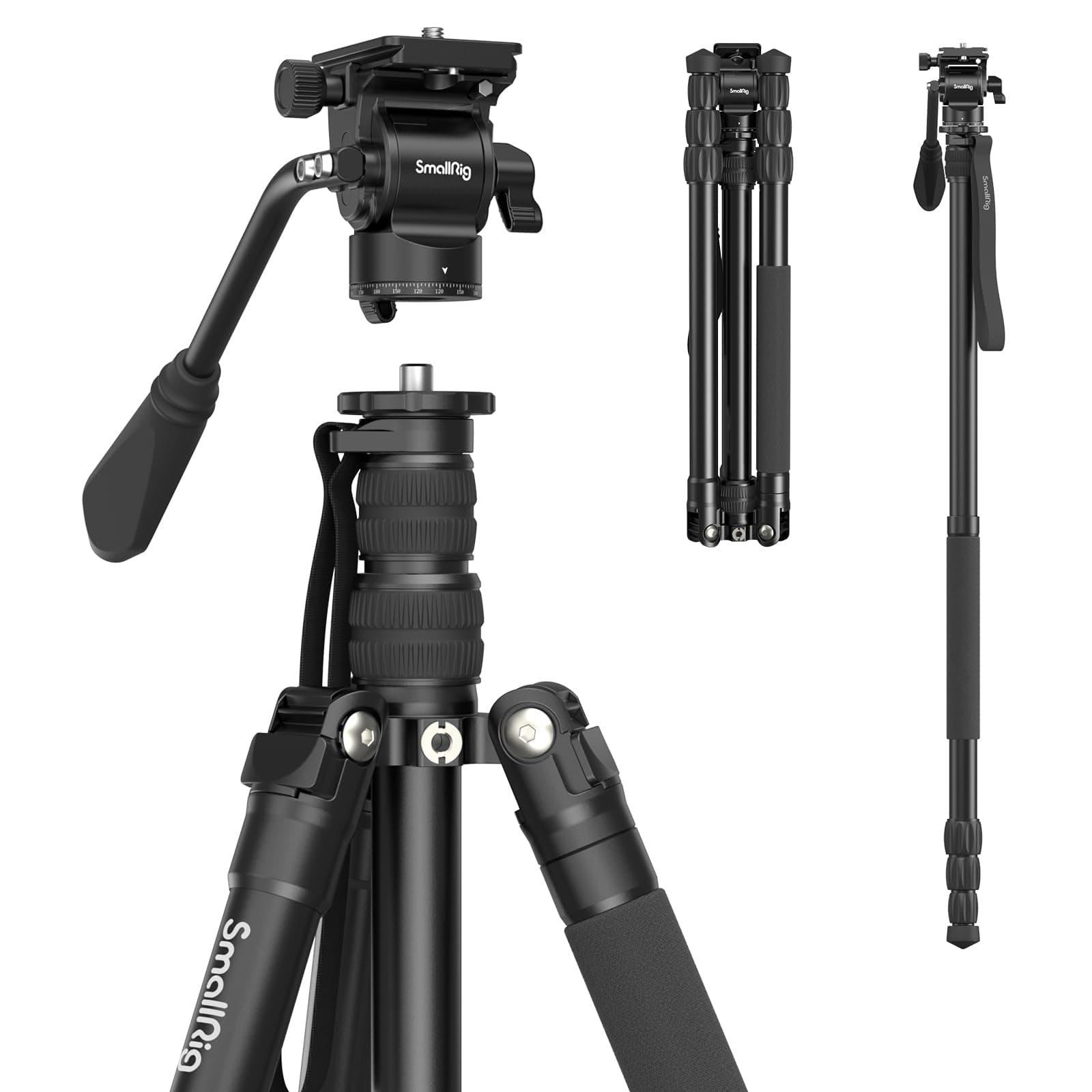 SmallRig 72" Video Tripod Monopod with Fluid Head, Aluminum Camera Tripod, 360° Panorama Ball Head for Travel, Video, Live Streaming, Vlogging, Adjustable Height from 16.5" to 72" - 3760