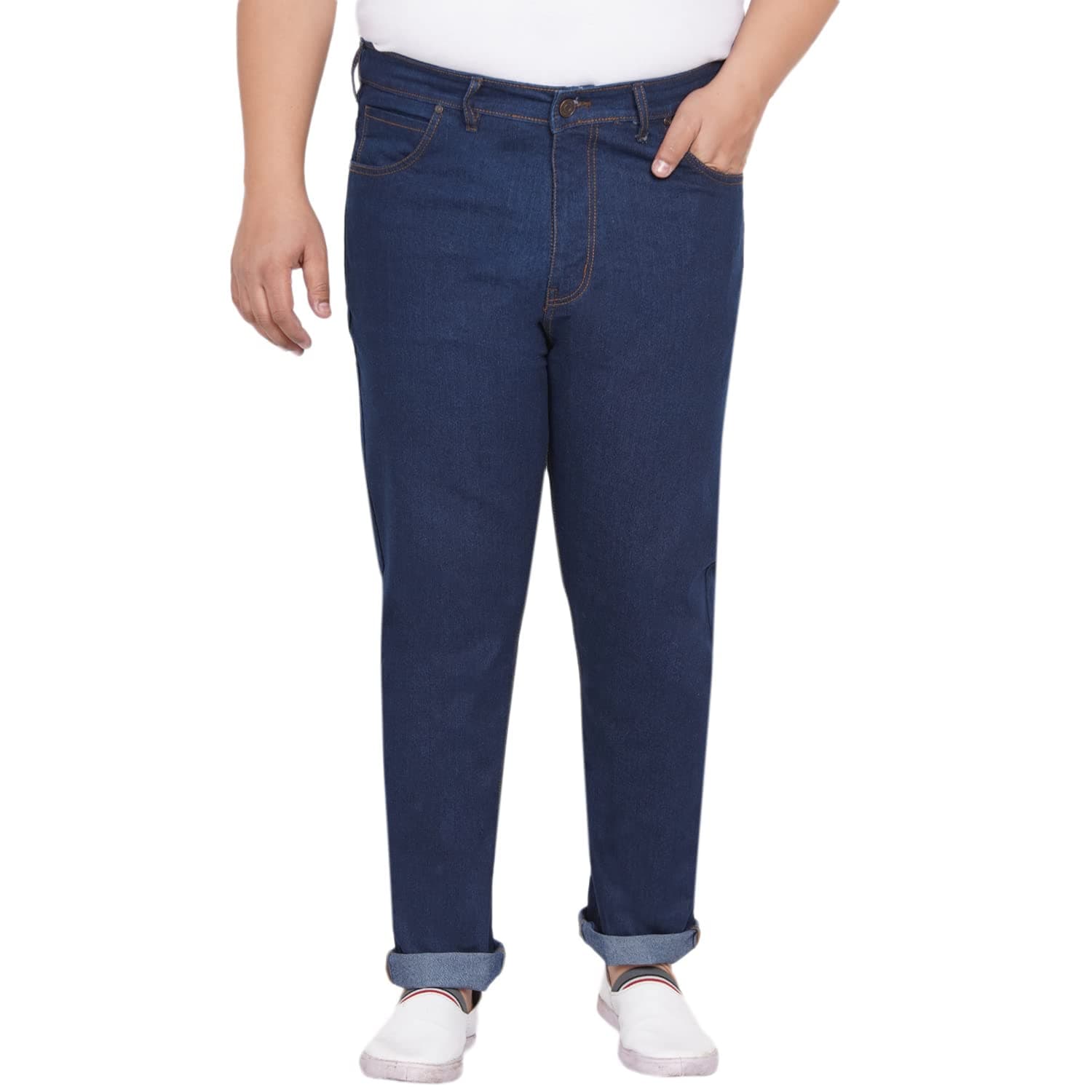 JOHN PRIDE Plus Size Men's Stretchable Mid-Rise Comfort Fit Clean Look Cotton Jeans for Men