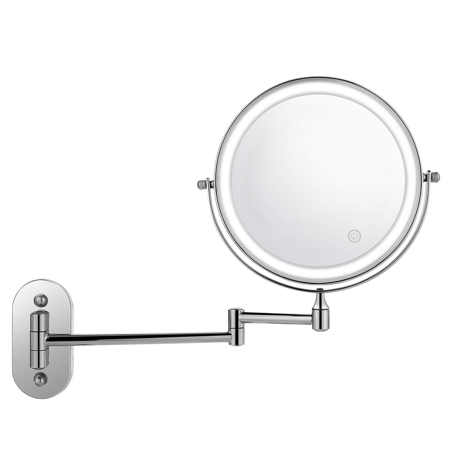 BATHWA Wall Mounted Mirror LED Beauty Mirror 1X/5X Magnification Double Side, Folding Vanity Lamp Retractable 360 Rotating Function Shaving mirror, Powered by 4 x AAA Batteries (not included)