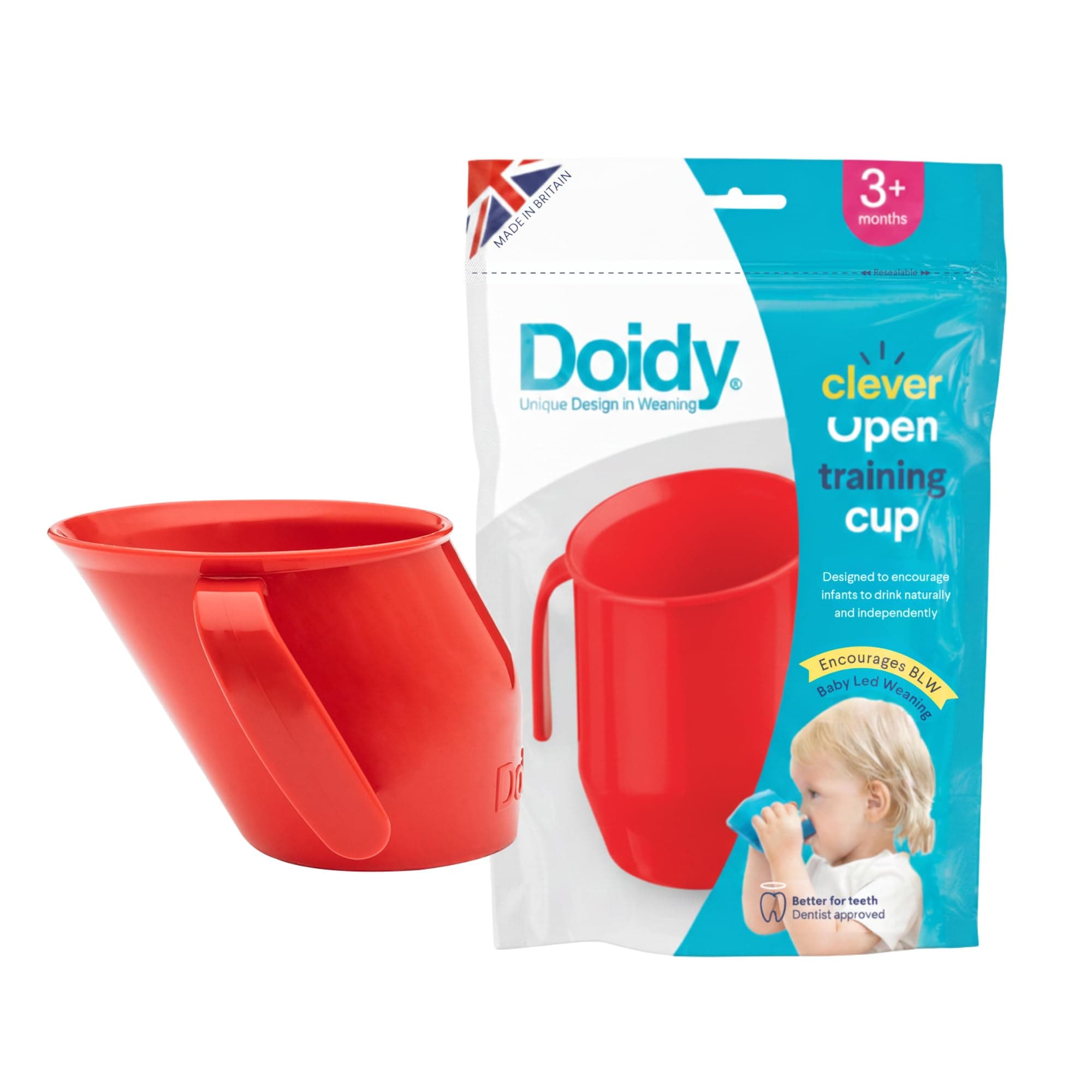 Doidy Cup - Training Sippy Cups For Toddlers & Babies - Unique Slanted Design Two Handles Baby Beaker - Great Weaning Cup For Milk, Water & Juice - Use From 3-6 Months To Toddler (Red)