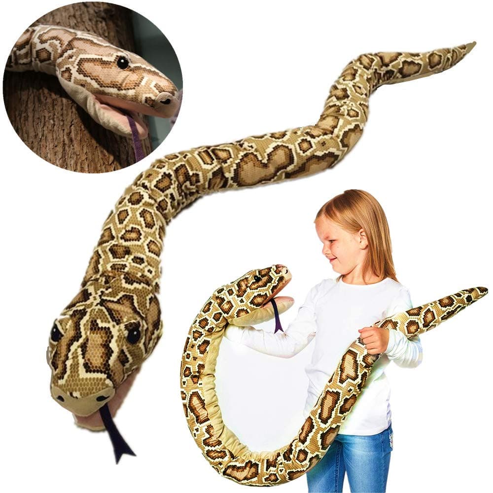 170CM High simulation Super long Brown python Soft Plush Toys, Large Stuffed Animals Hand puppet toy (big hand and small hand are suitable)