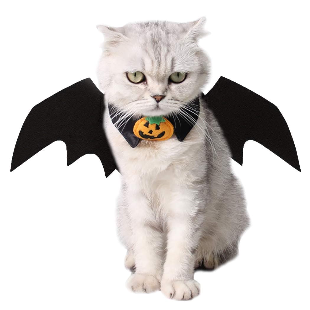 Vikedi Cat Halloween Costume with Cat Collar Bow Tie, Cat Bat Wings for Halloween Party Cosplay Decoration, Pet Costumes Apparel for Cat Small Dogs