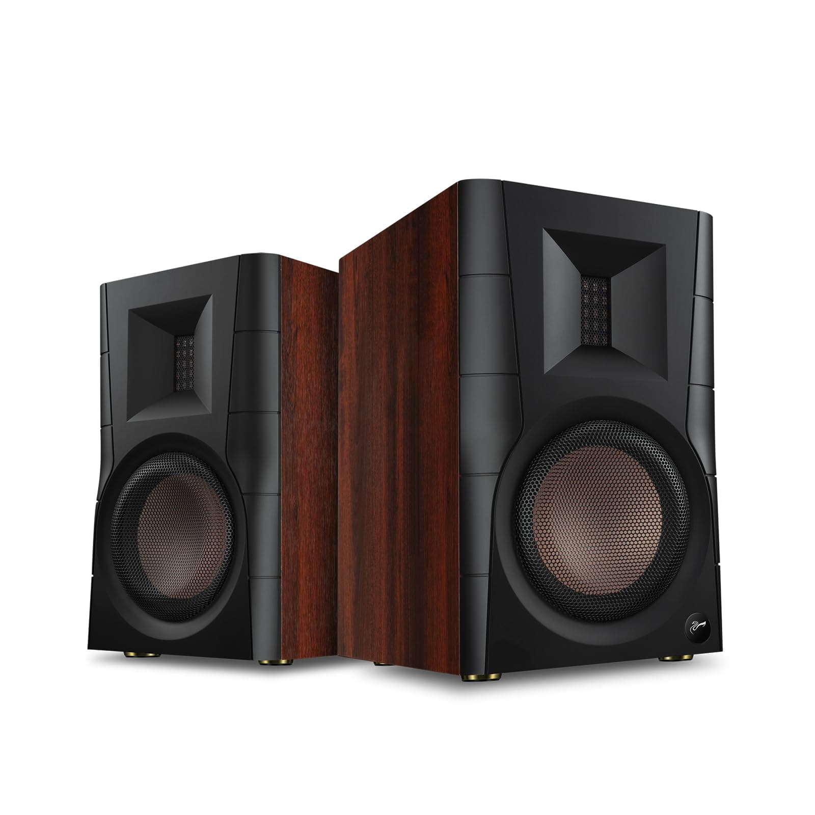 D100 Bluetooth Bookshelf Speakers - Powered Desktop Stereo Speakers for TV/Turntable/PC/Monitor - 4 Inch Near Field Computer Speakers 62w RMS - Wood Grain (Pair)