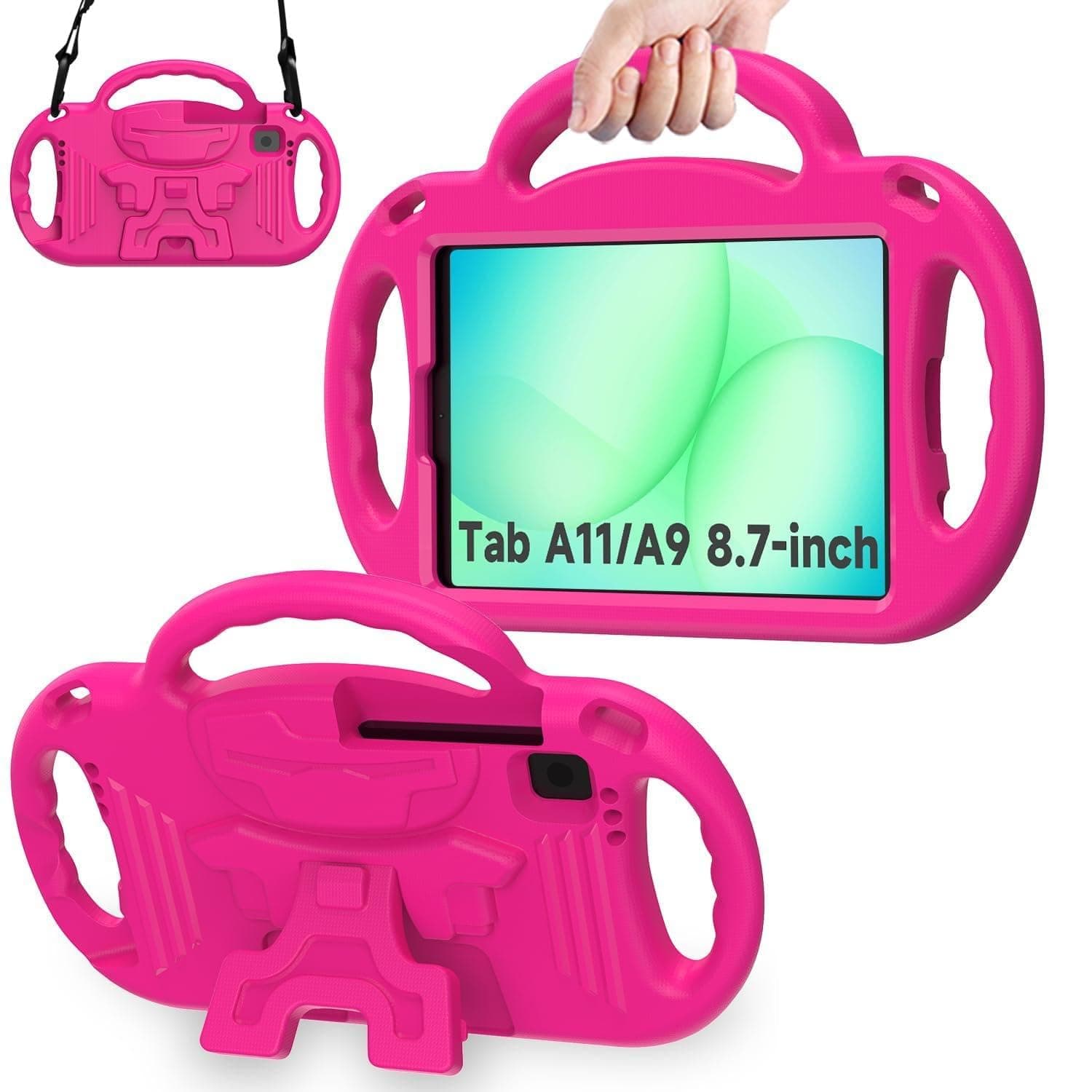 AVAWO Kids Case for Samsung Galaxy Tab A11 8.7 Inch 2026/A9 8.7“ 2023, with Strap, Shockproof Lightweight Handle Stand 2026 (SM-X130/X133/X135)/2023(SM-X110/X115/X117), Rose