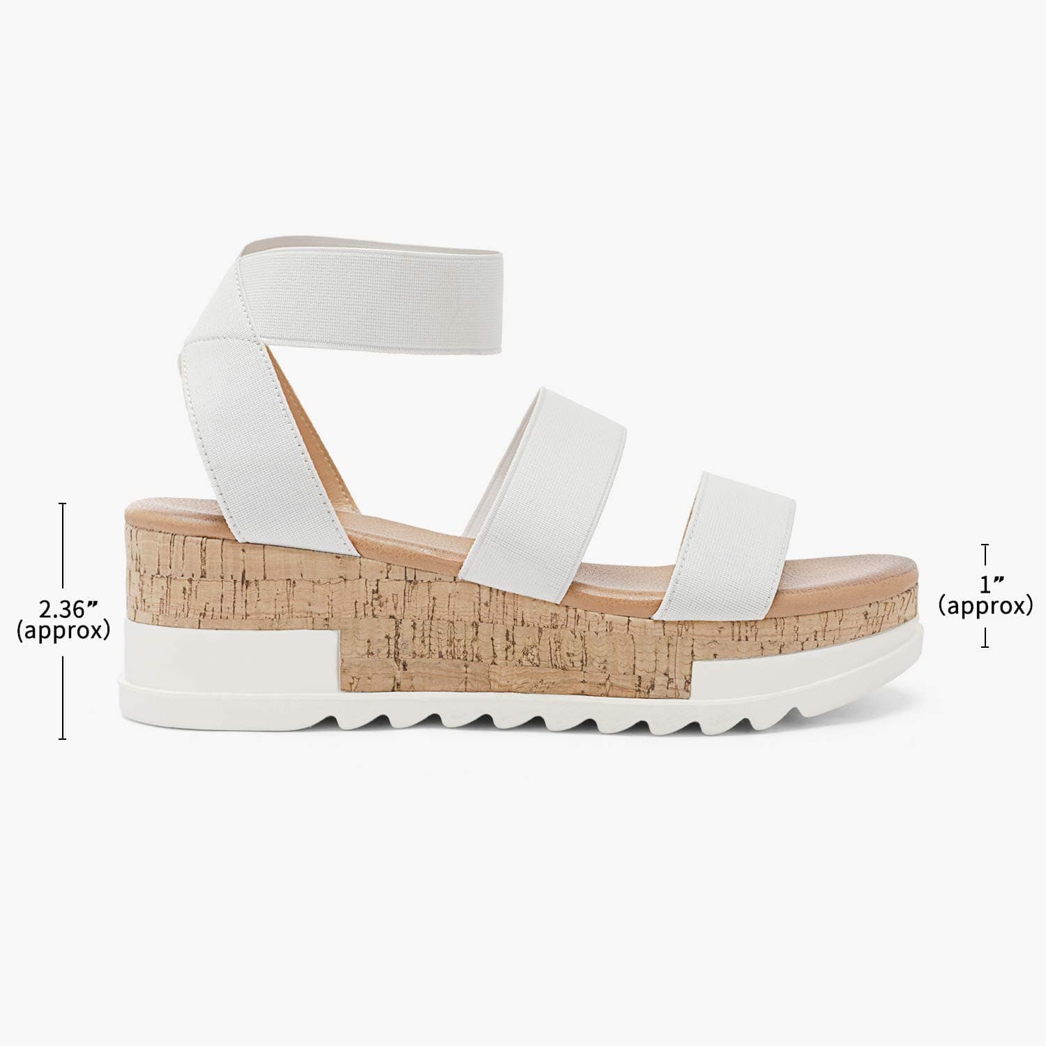 DREAM PAIRS レディース オープントゥ ゴムアンクルストラップ カジュアル フラットフォーム プラットフォーム ウェッジサンダル, ホワイト, 23.5 cm