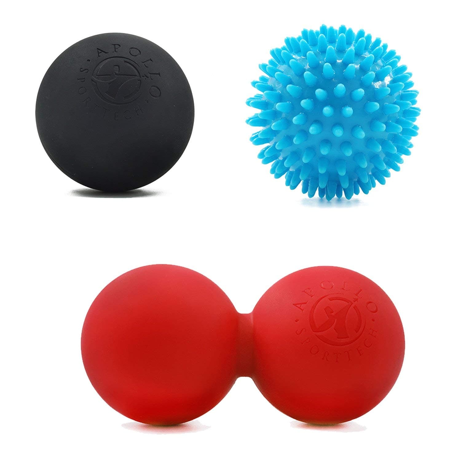 3 Pack Combo Lacrosse Ball Massagers: Firm Lacrosse Ball, Medium-Firm Spike Ball and Extra-Firm Peanut Ball - Muscle Roller Massage Ball for Physical Therapy, Yoga, Crossfit, Myofascial Release