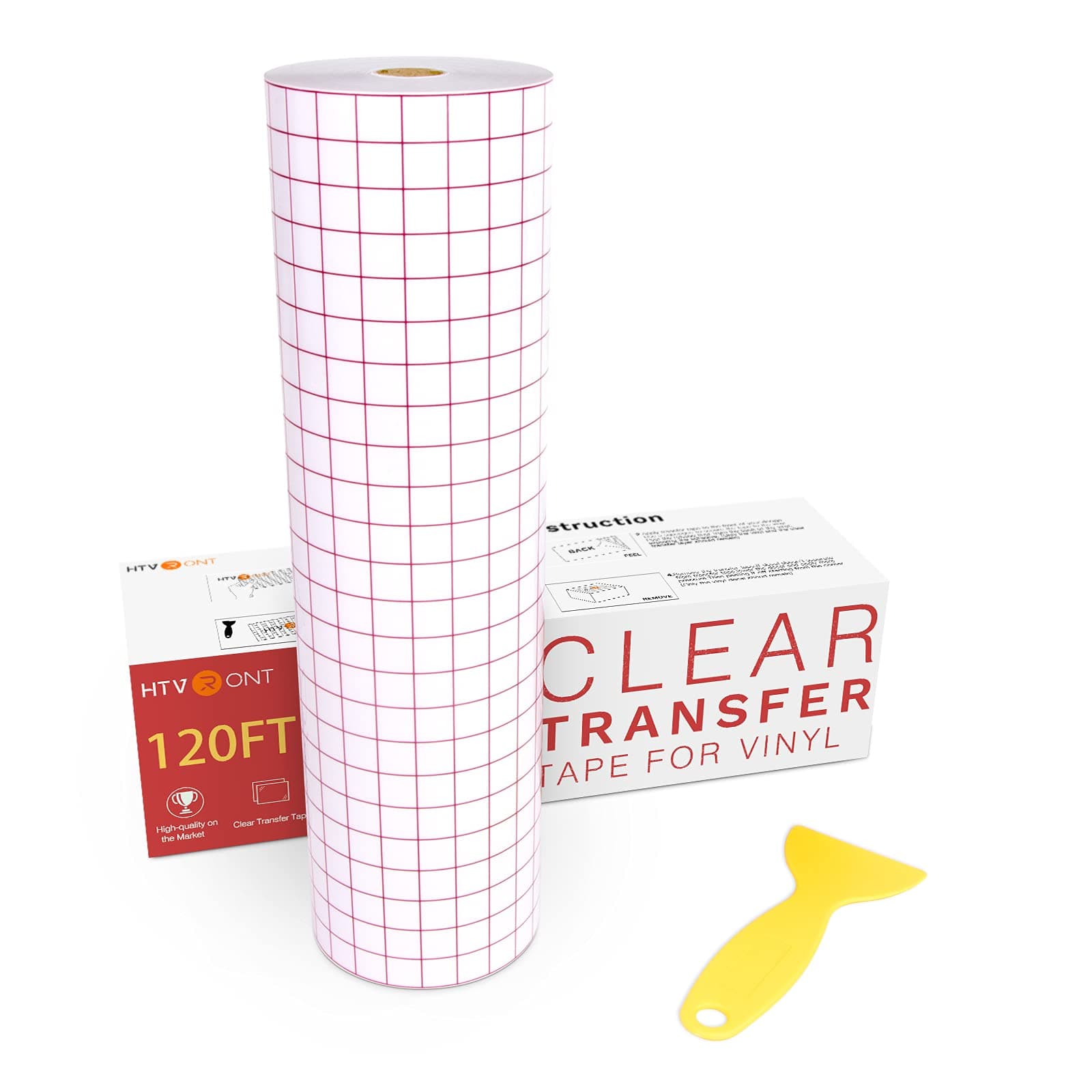 HTVRONTTransfer Tape for Vinyl - 12" X 120 ft w/Red Alignment Grid Transfer Paper for Cricut Adhesive Vinyl, Silhouette Cameo Vinyl Transfer Tape for Vinyl for Decals,Signs, Windows, Stickers
