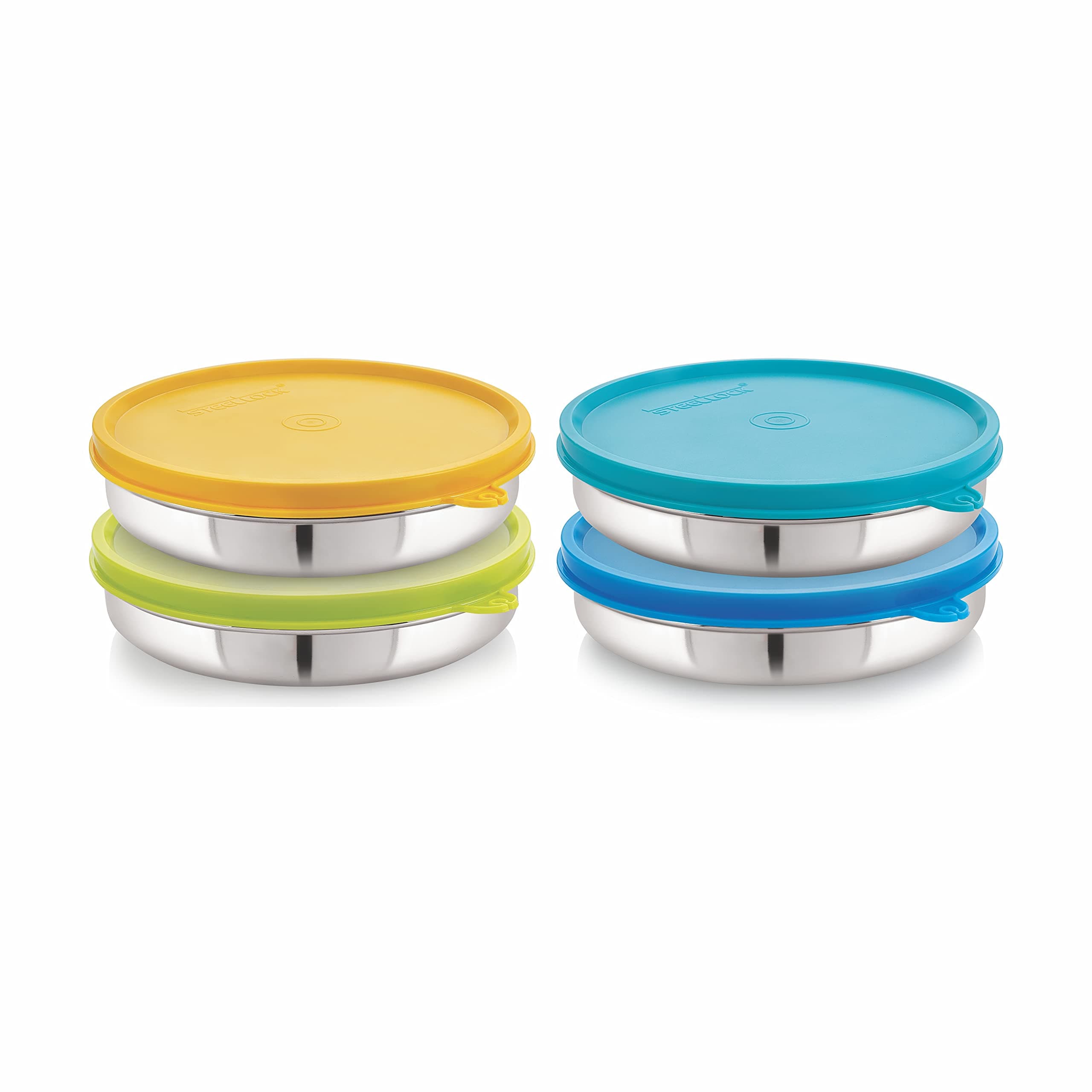 STEELLOCK Flex Stainless Steel Containers Size Slim 550ml x 4 (Yellow/Blue/Green/Turquoise)