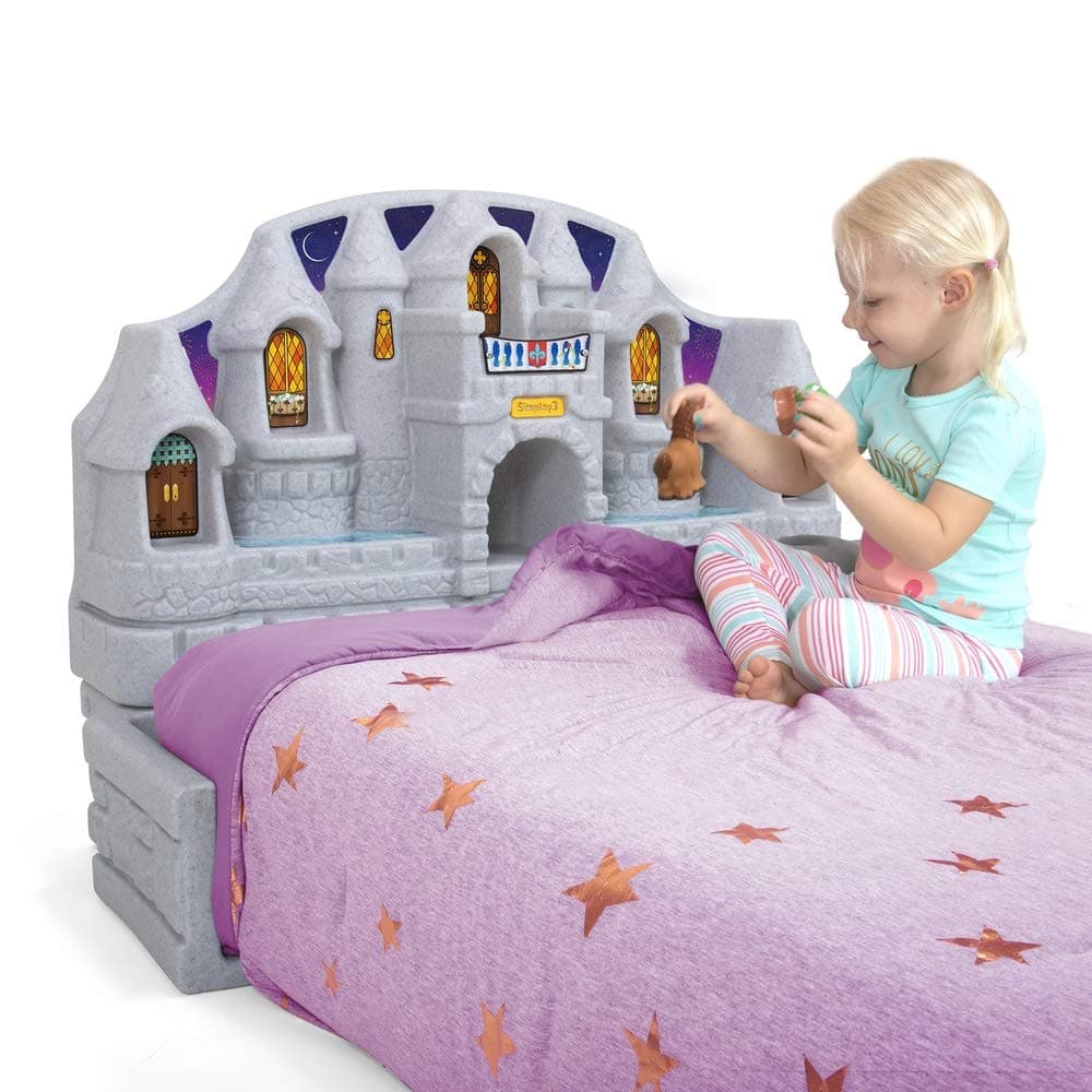Imagination Castle Headboard, Twin Size Plastic Castle Bed headboard for Toddlers, Kids and Girls with Princess Toy Play Storage Area, Gray & Pink, Made in USA