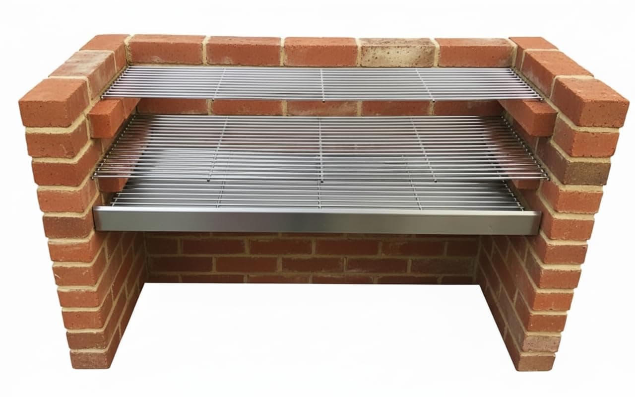 Extra Large Brick BBQ Kit with 6mm Stainless Steel Cooking & Warming grill - Measuring 112cm