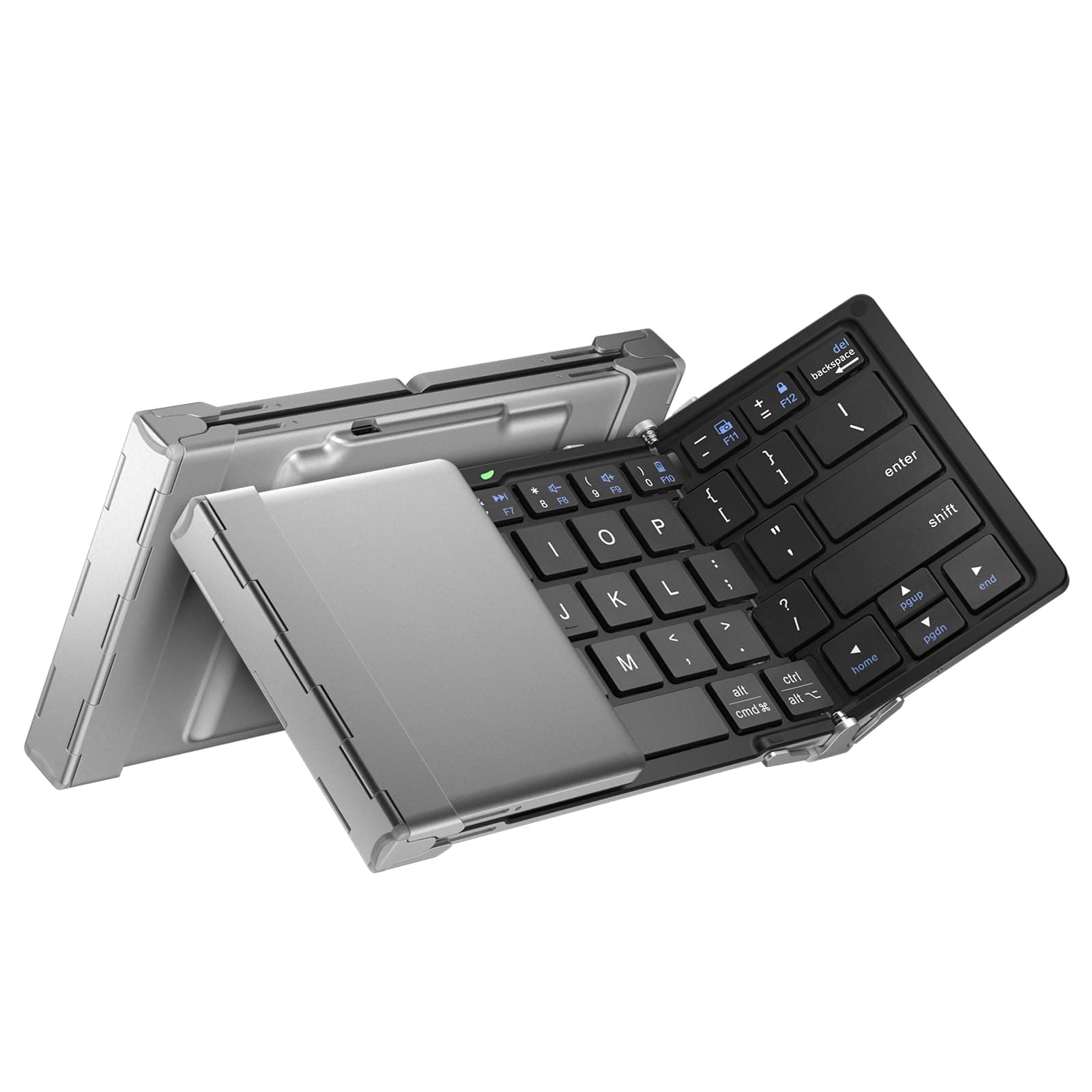 iClever Foldable Bluetooth Keyboard, Ultra-Slim Metal Keyboard with USB-C Charging, Tri-Folding Design for Laptop, iPad, iPhone, Tablet - Sync 3 Devices, Portable & Space-Saving