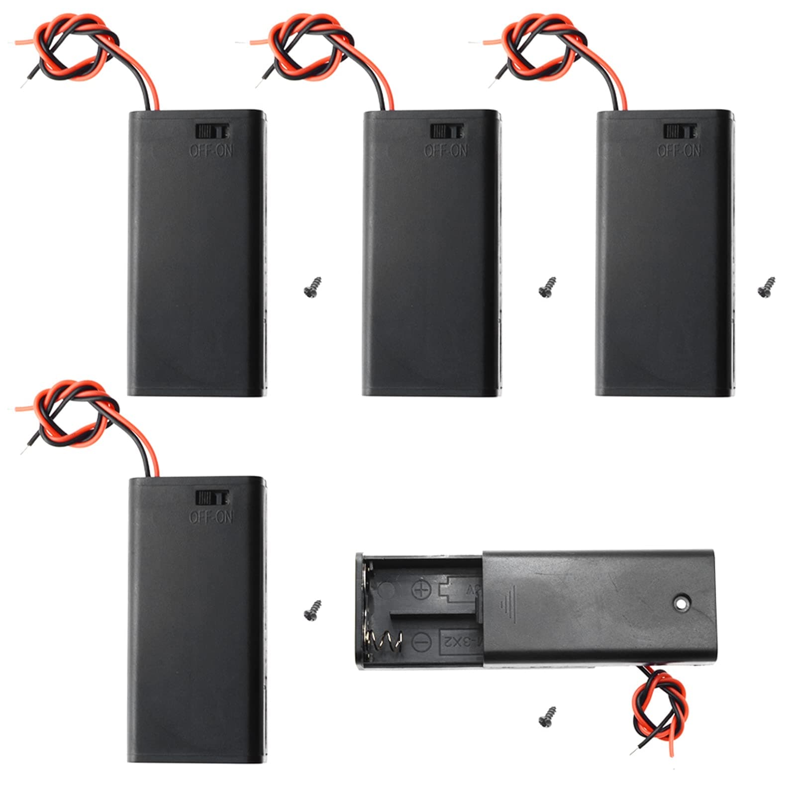 - 5Pcs 2X 1.5V AA Battery Holder Case with On/Off Switch and Wire Leads
