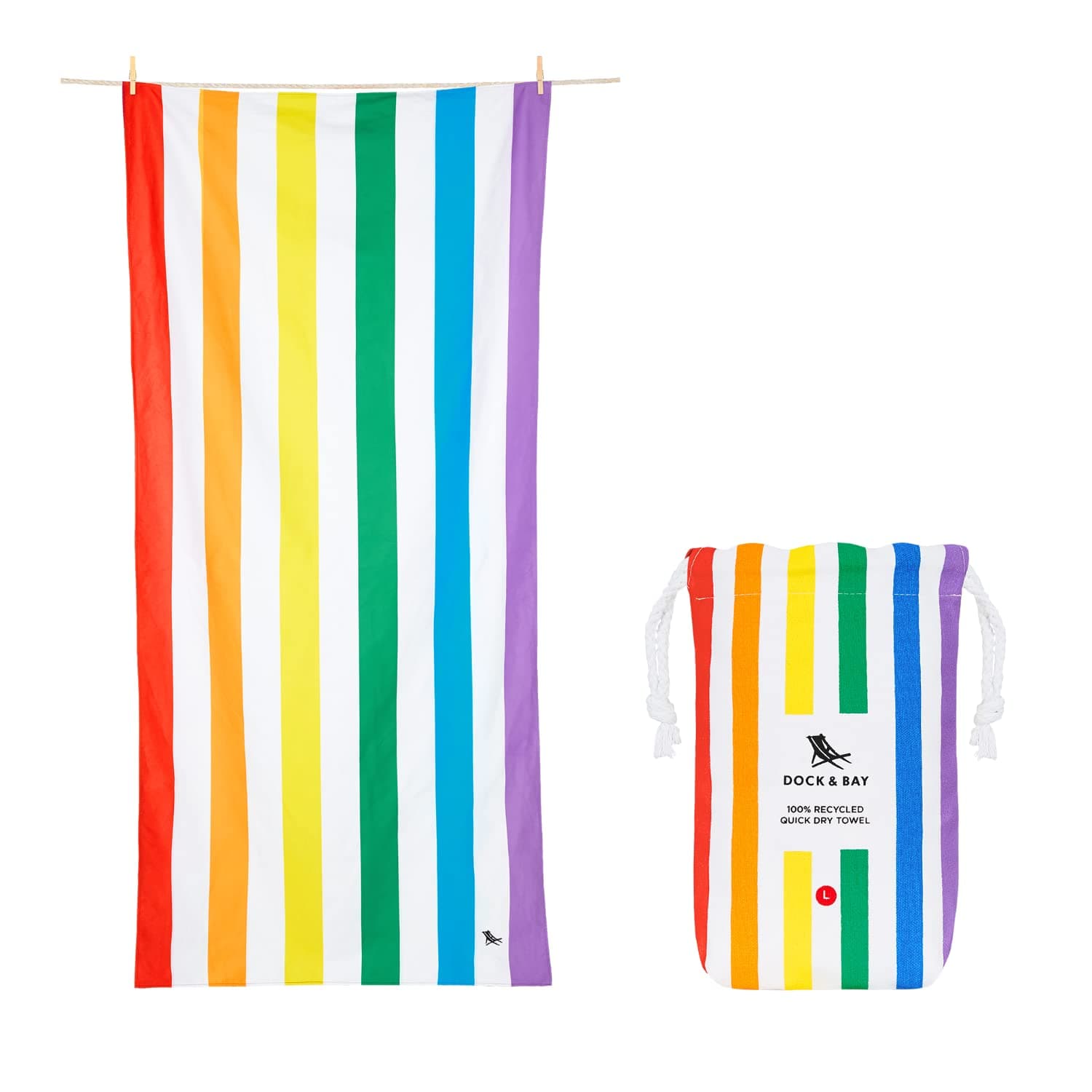 Dock & BayBeach Towel - Quick Dry, Sand Free - Compact, Lightweight - 100% Recycled - Includes Bag - Summer - Rainbow Skies - Extra Large (200x90cm, 78x35)
