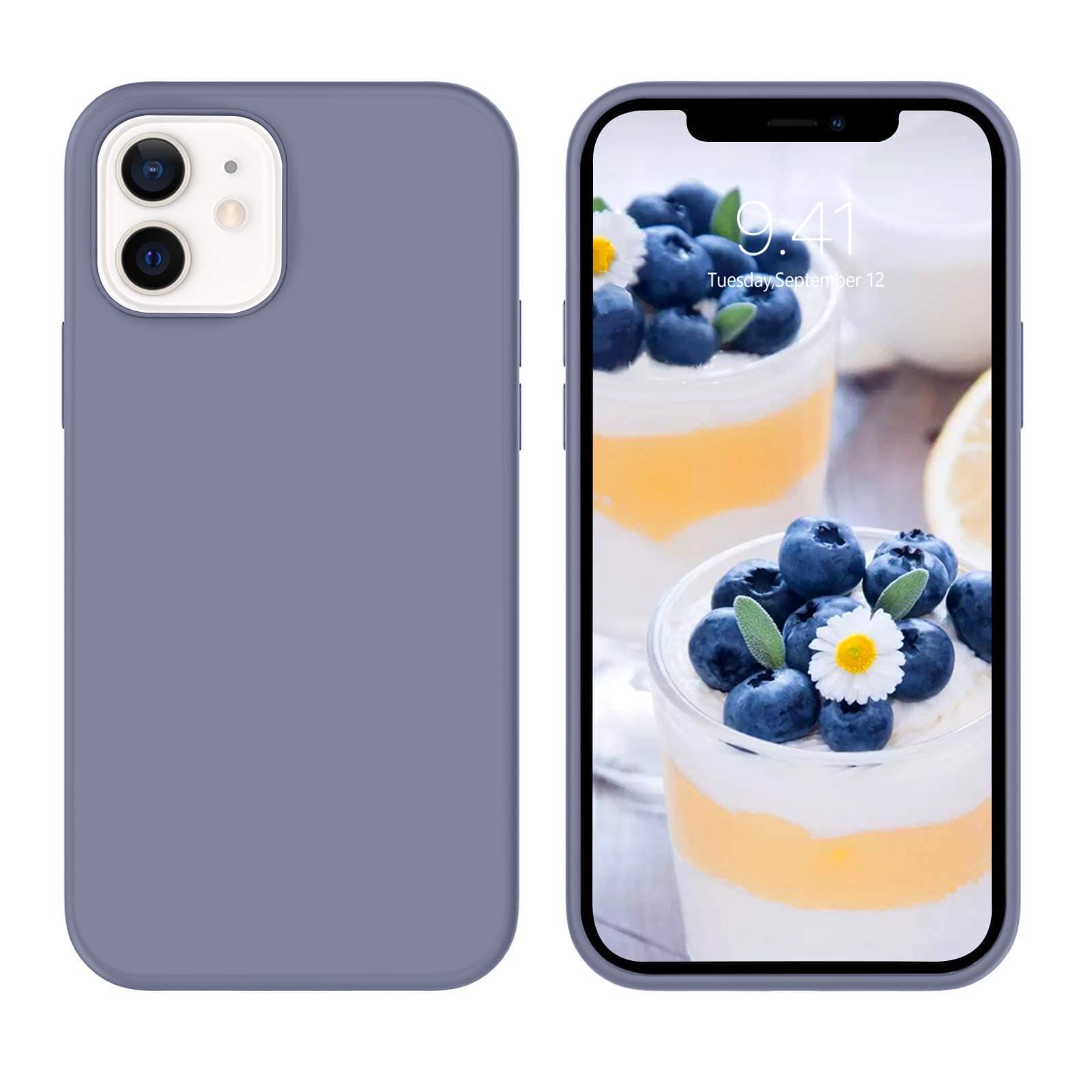 GUAGUA Compatible for iPhone 12/12 Pro Case 6.1" 5G Liquid Silicone Soft Gel Rubber Slim Microfiber Lining Cushion Texture Cover Shockproof Protective Phone Case for iPhone 12 Pro/12 Lavender Gray