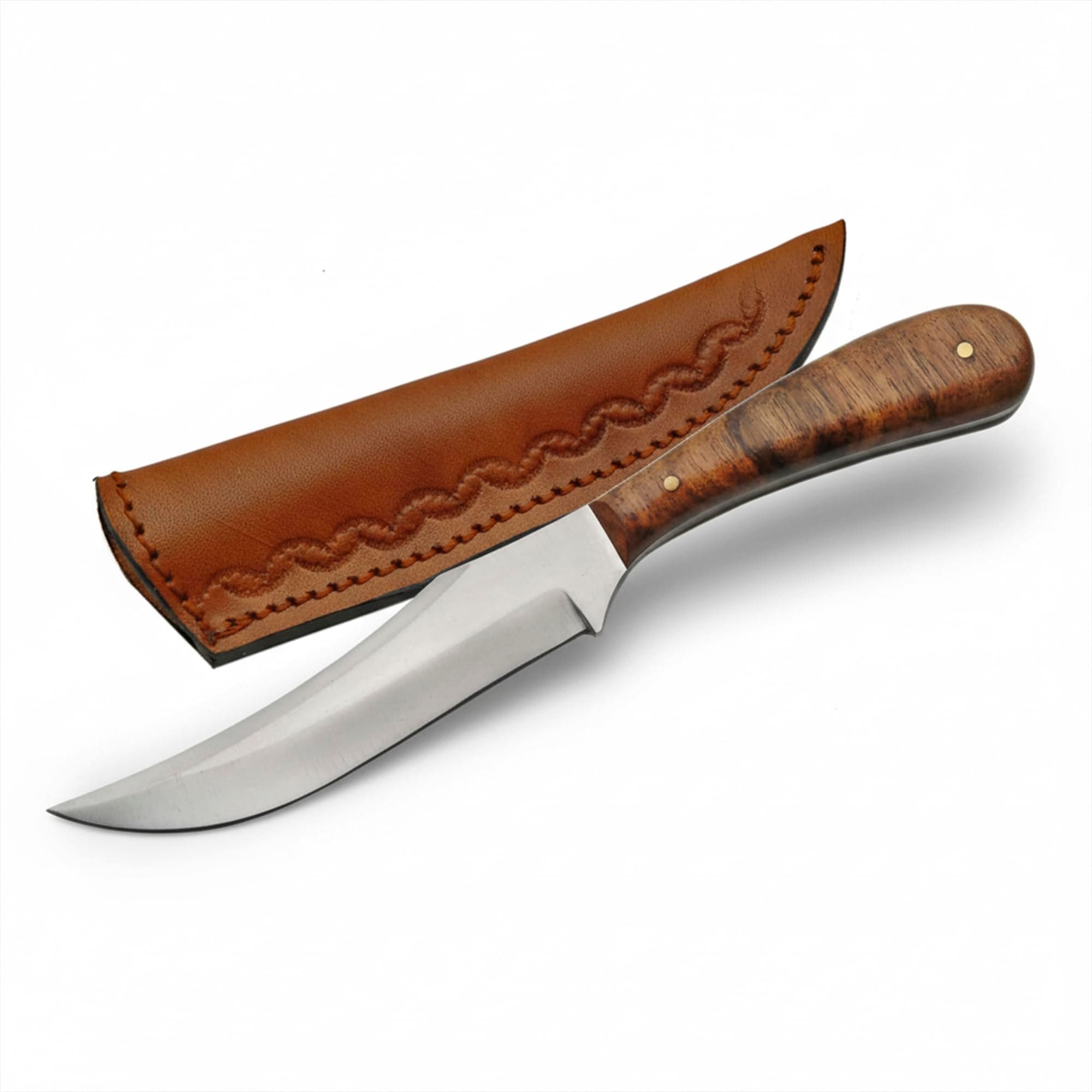 Full Tang Slim Patch Skinner Knife 7.25 Inch - Camping Knife with Burlwood Handle, Stainless Steel Blade & Sheath - Brown Pocket Knife for Hunting, Cutting & Outdoor uses - Knives for Men