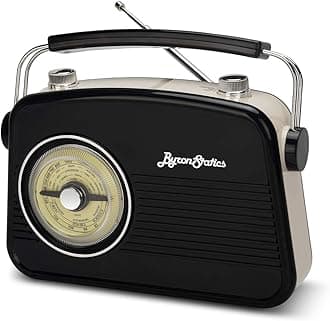 ByronStatics Black AM FM Radio - Small Portable Radios Vintage/Retro with Headphone Jack, Large Analog Rotary Tuning Dial - Power Plug or 4 x 1.5V AA Battery