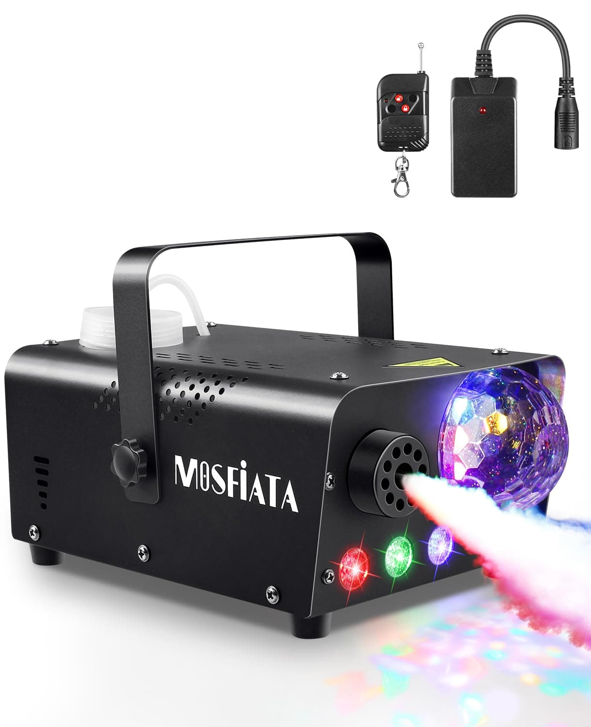 Plastic Fog Machine With Disco Ball Lights 600W Smoke Machine With Rgb Led Lights, 2300 Cfm Spray, Remote Control, Perfect For Halloween, Christmas, Wedding, Party, Club, Dj Stage Effect
