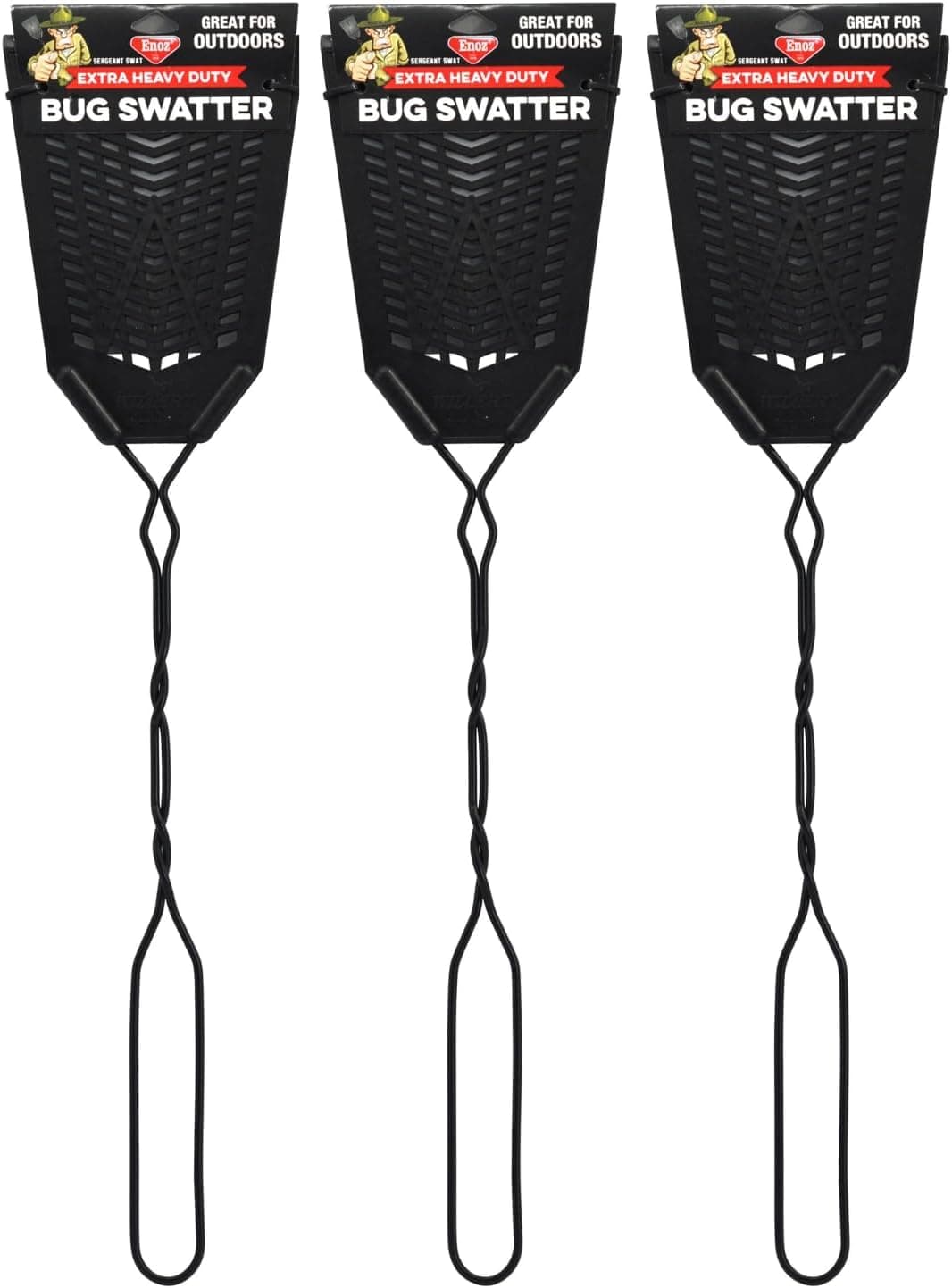 Enoz Sergeant Swat Bug Swatter - 3 Pack - Heavy Ultra Duty Manufactured Flyswatter - Environmentally Conscious, Effective, and Inexpensive Method to Control Flying Insects