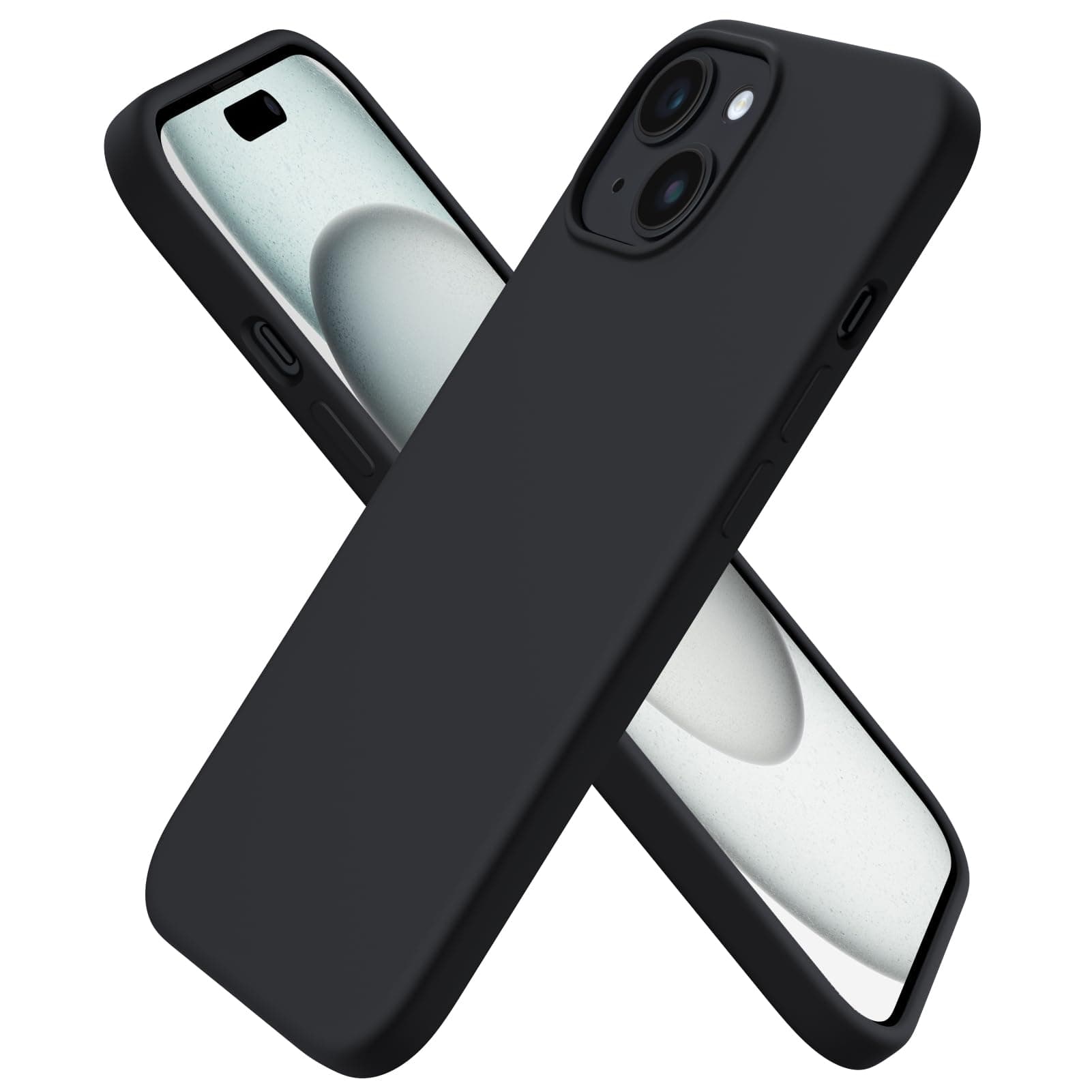 ORNARTO Compatible with iPhone 15 Case 6.1, Slim Liquid Silicone 3 Layers Full Covered Soft Gel Rubber Phone Case, Anti-Scratch Shockproof Protective Cover 6.1 Inch, Black | Slim, Liquid Silicone, 3 Layers, Full Covered, Soft Gel Rubber, Anti-Scratch
