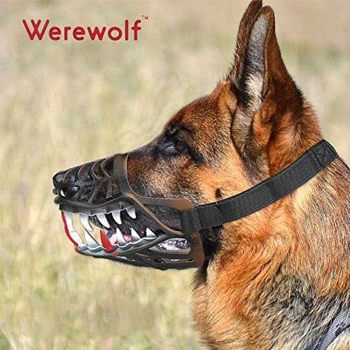 Dog Muzzle Werewolf Unique Design with Adjustable Metal Buckle and Unti-Biting & Chewing for Small Medium and Large Dogs-Smile & Sharp (New Sharp, L)