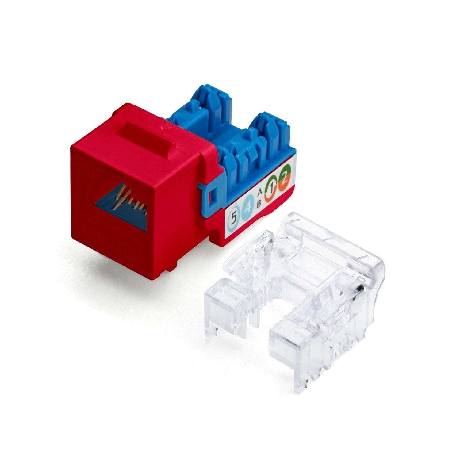 trueCABLE Cat6 Keystone Jack, Unshielded (UTP), 90 Degree Punch-Down, PoE++ (4PPoE) 100W, UL Listed, ETL Verified, ANSI/TIA Certified, Modular RJ45 Female, Red, 48 Pack