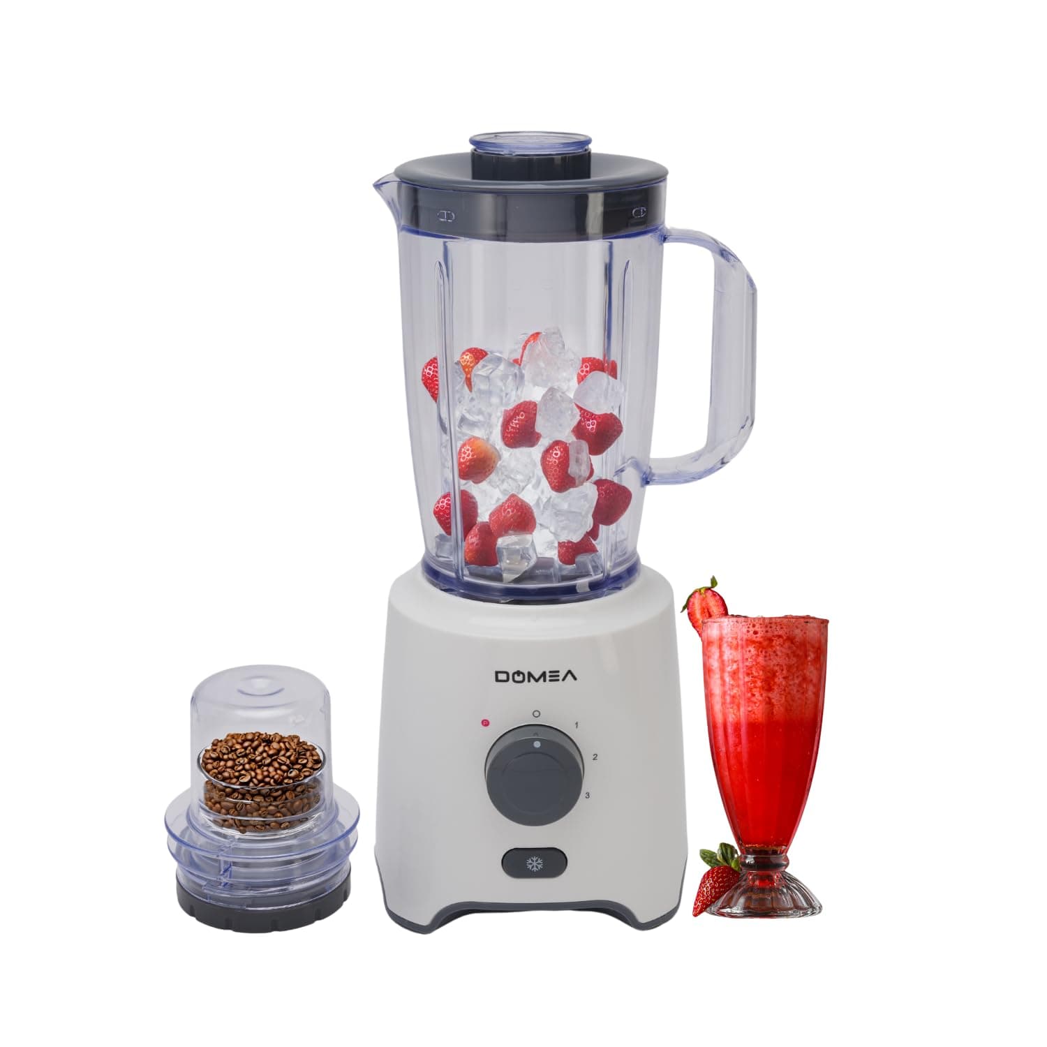DOMEA 2-in-1 Blender & Grinder, 650W High-Speed Motor, 1.6L Juice Blender Jar + 300 ml Grinder Jar, 2-Speed + Pulse Function, Stainless Steel Blade, Ice Crushing, Coffee Grinding, Countertop Blender
