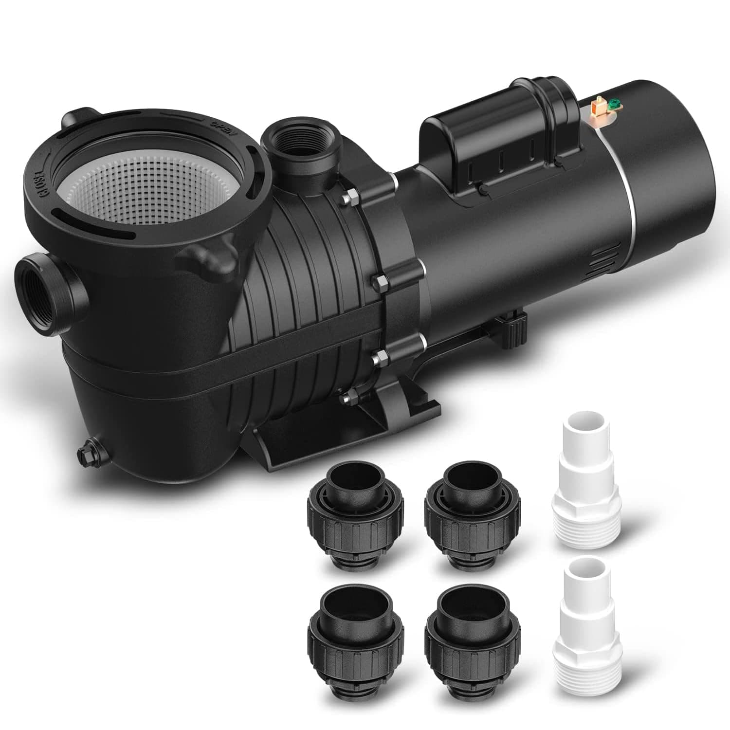 BRIOPAWS 1.5HP Dual Speed Pool Pump 230V, 4680GPH Flow, 43FT Head Lift, 1" and 1.5" and 2" Fittings, Self-Priming Water Pump for Inground/Above Ground Pools, Seawater Pools and Hot Tubs, 60HZ AC