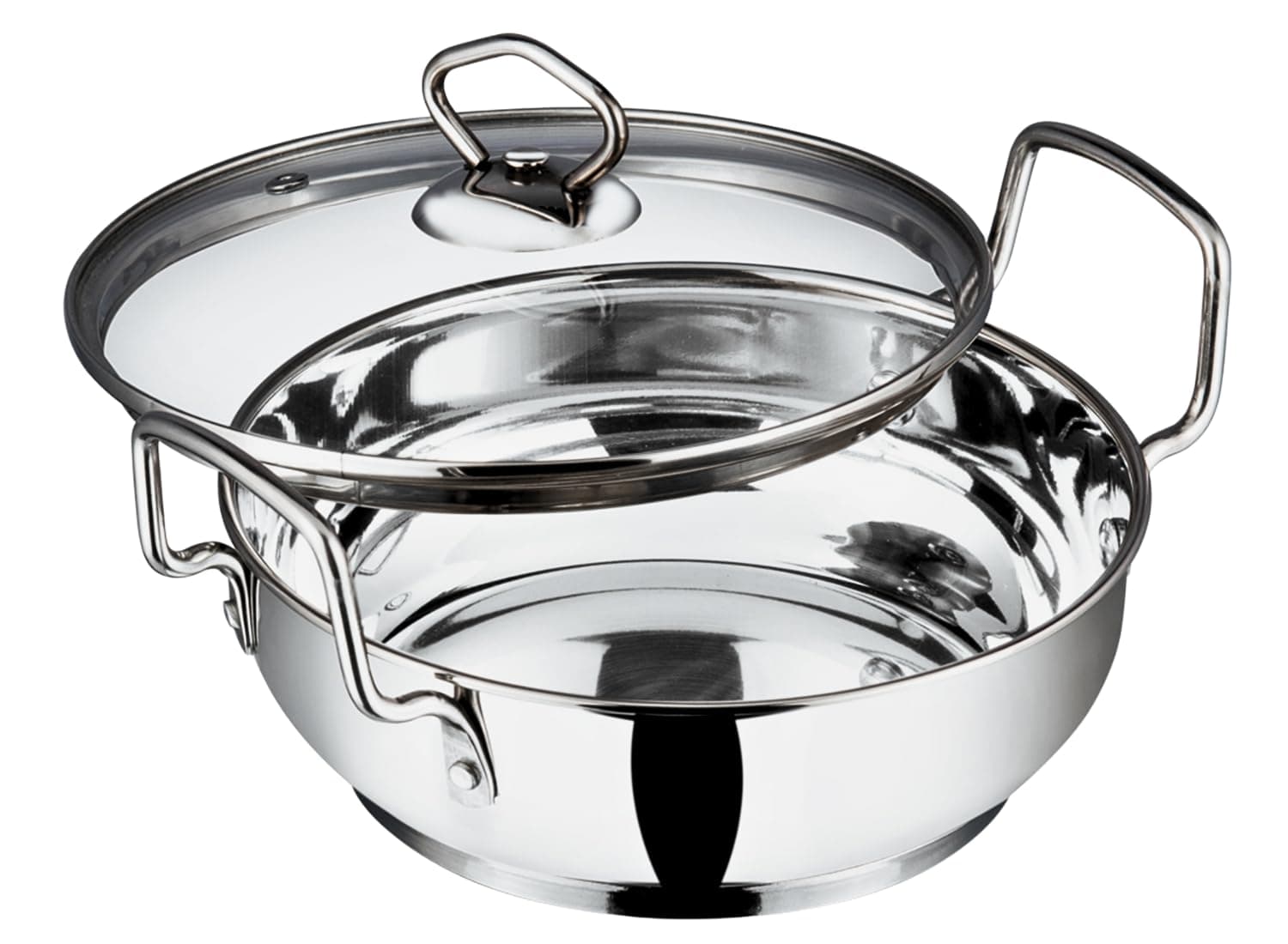 Cookware Induction Friendly Kadai With Lid Silver 1.5 Litres, Stainless Steel