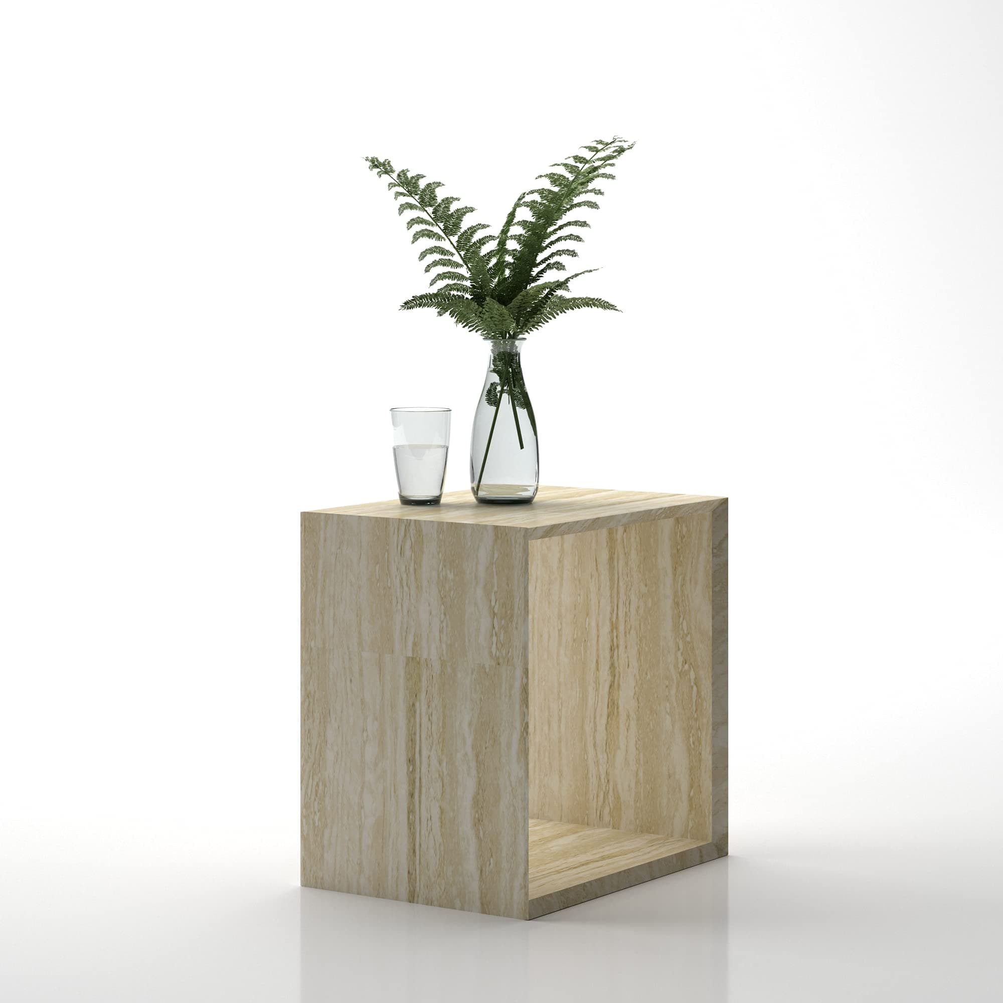 LAMAC CRAFTSSyra Travertine Marble Side square table/Centre table for Living Room, Home Decor, Home furniture (Travertine, 40L X 40W X 40H)