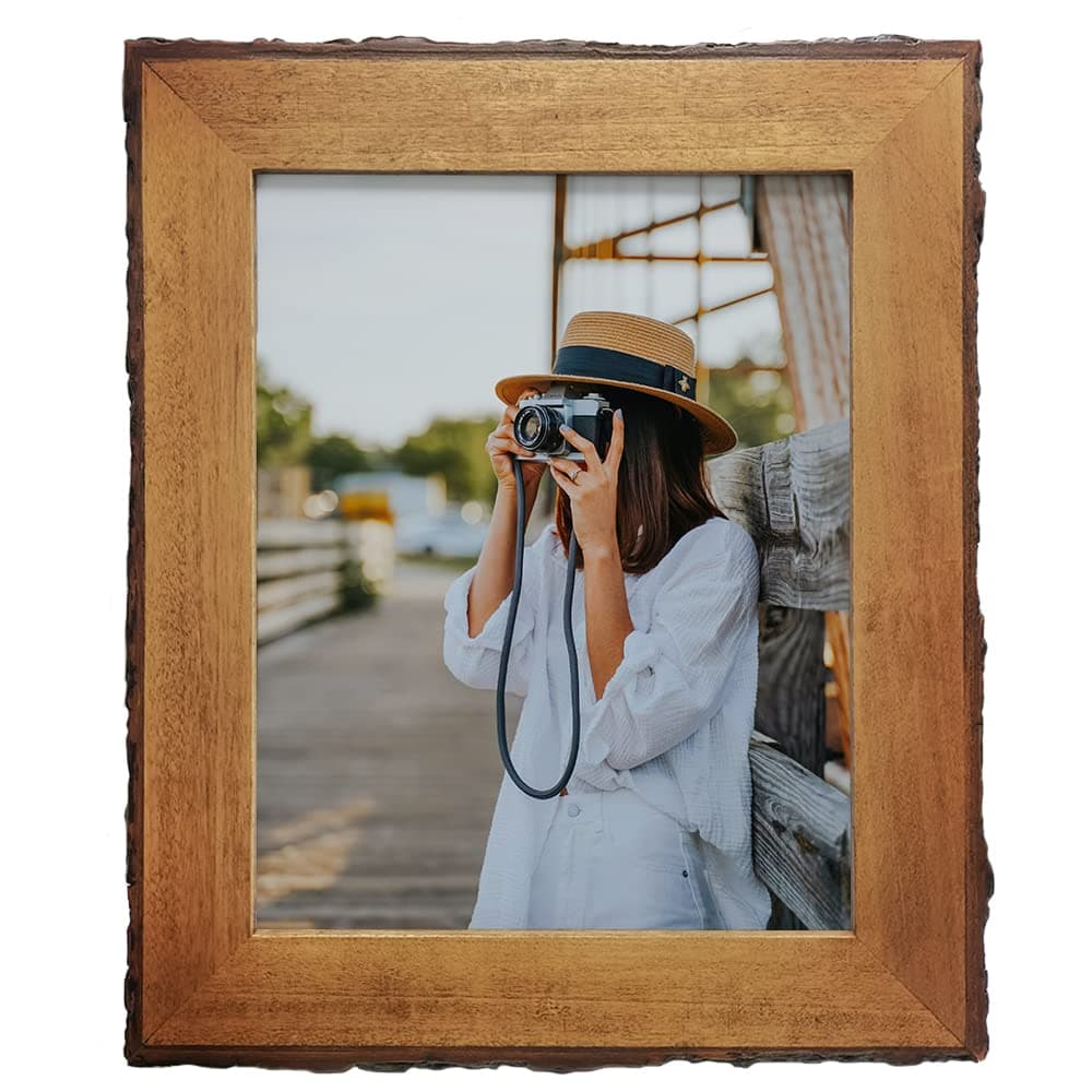 Eosglac 8x10 Live Edge Picture Frame, Rustic Wooden Photo Frame for Tabletop or Wall Display Farmhouse Decor, Natural Brown