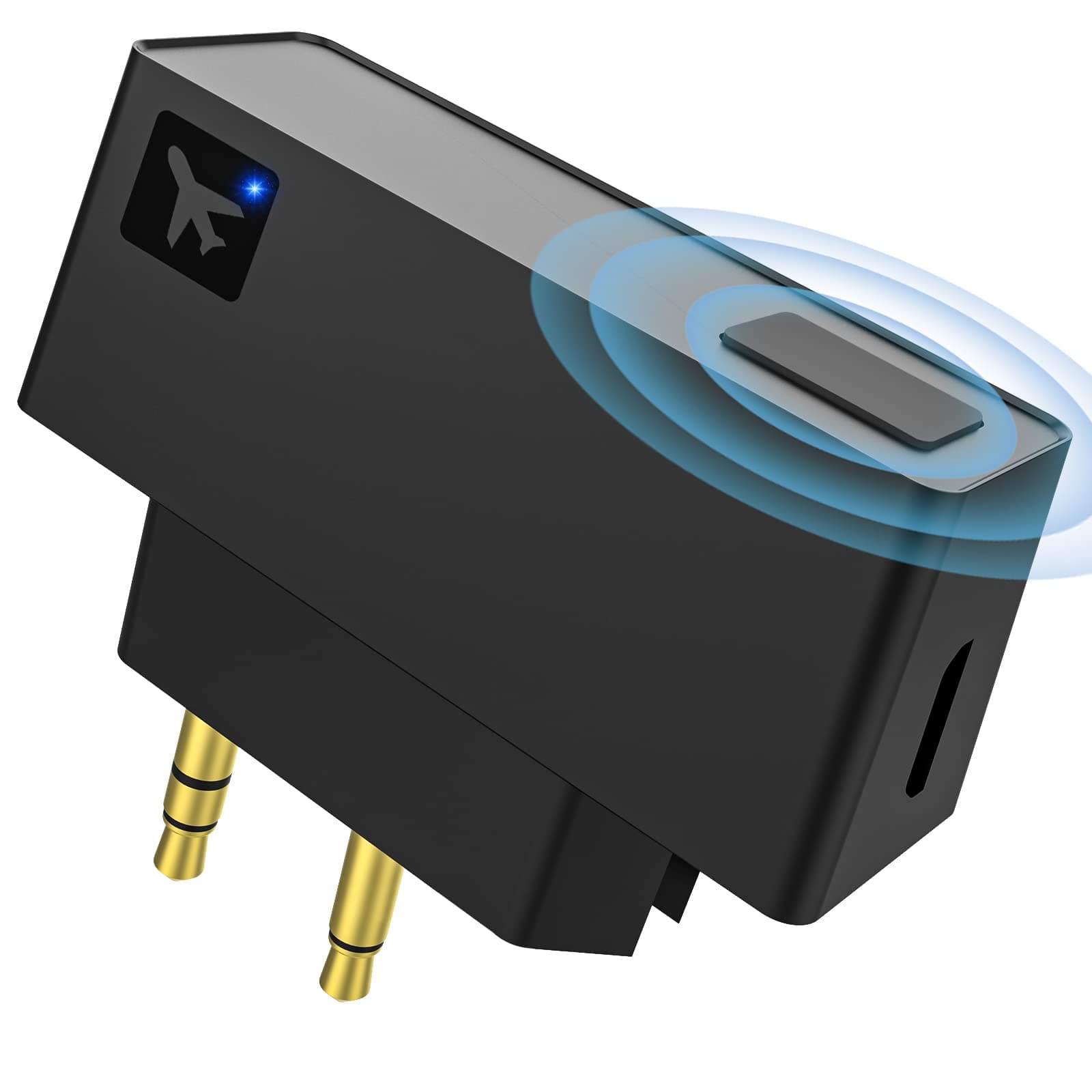 Airplane Bluetooth Adapter for Wireless Headphones/Earbuds, Bluetooth 5.0 Transmitter Compatible with Any 3.5mm Audio Jack on Airplane, Home, Gym, Boats or in Car, Foldable Single/Double Plug