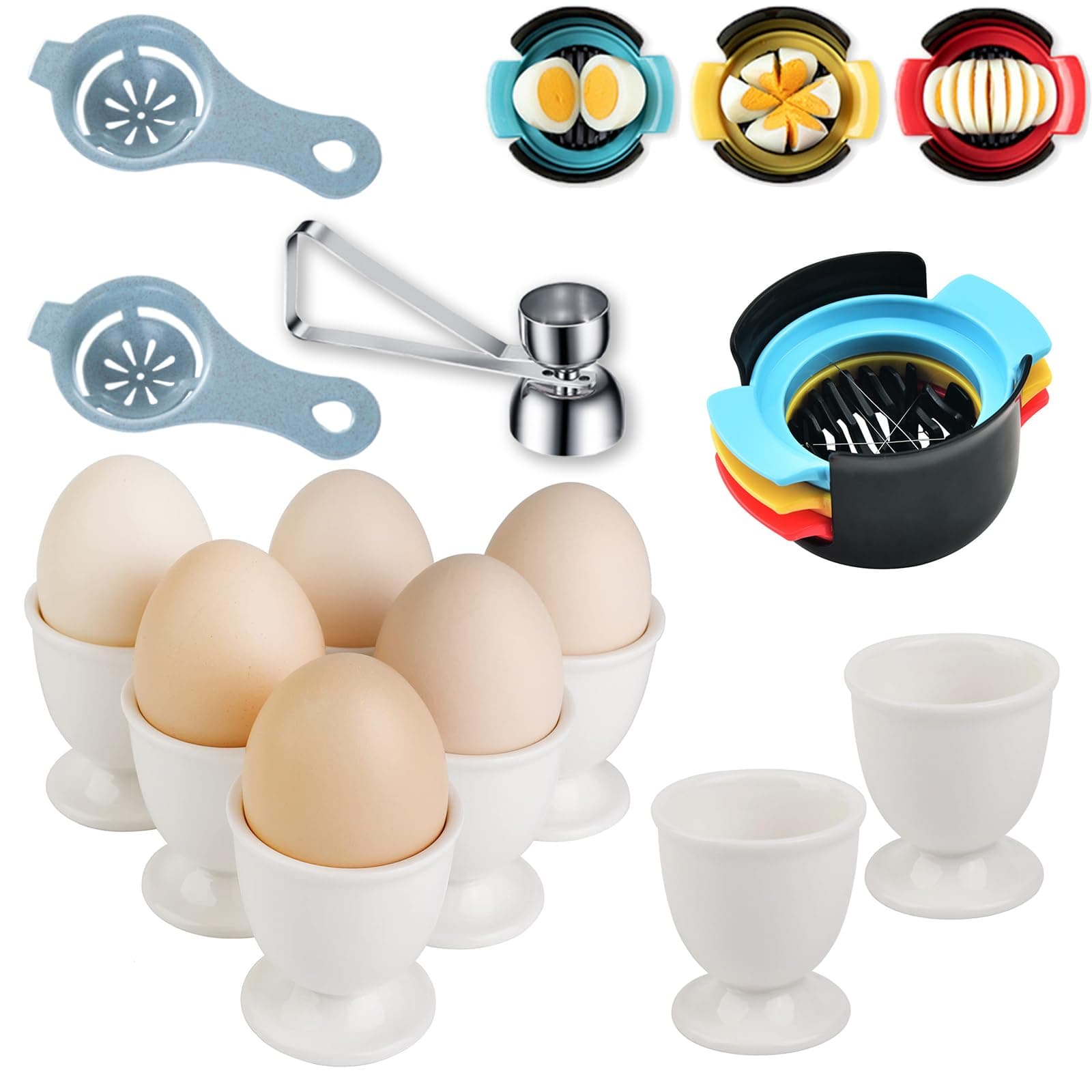 Plastic egg cup 8 pieces | Stainless steel egg opener | yolk separator, stainless steel egg opener on both sides 2 sizes for raw/soft/hard-boiled eggs, kitchen egg 11-piece set