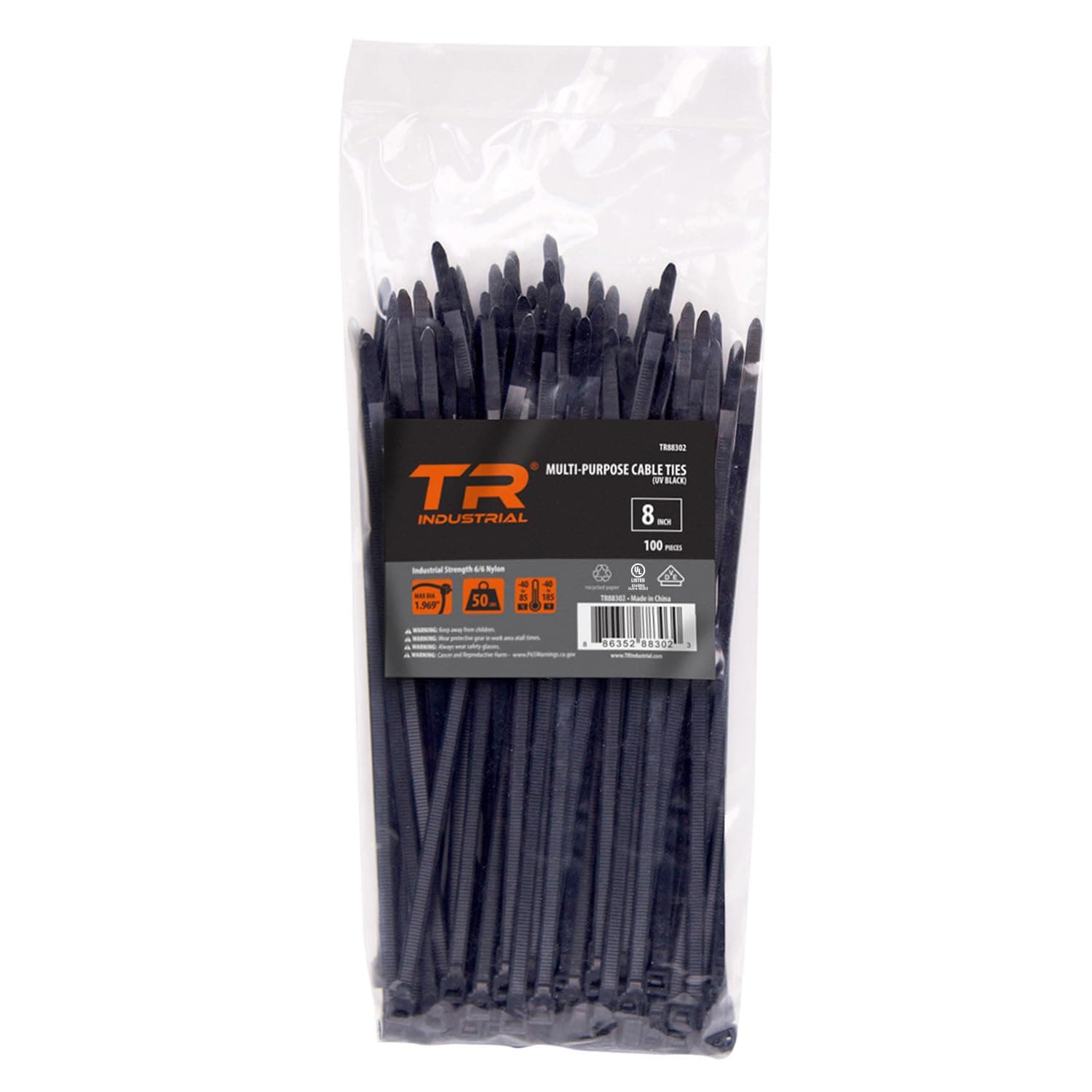 TR Industrial TR88302 Multi-Purpose Cable Tie (100 Piece), 8", Black