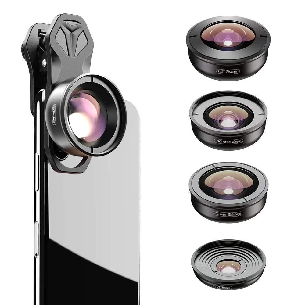 MIAO LAB 5 in 1 Phone Camera Lens Kit - 2X Telephoto Lens, 195° Fisheye, 170° Super Wide Angle, 110° Wide Angle, 10X Macro for iPhone, Samsung & Most Smartphones