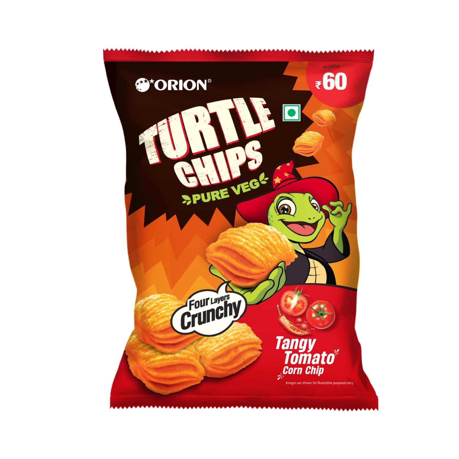Orion Turtle Chips - Tangy Tomato corn chips 70g|Korean Snack|100% veg - 70g (Pack of 1)