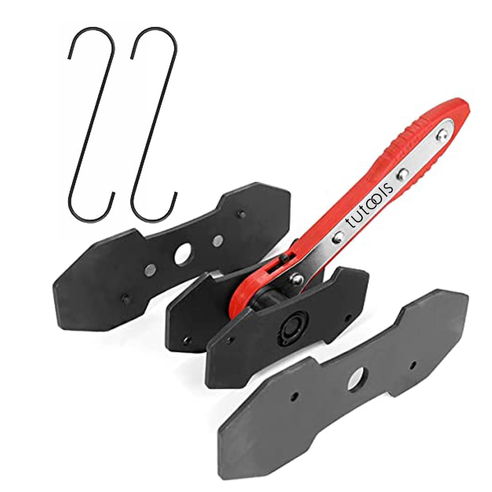 TUTOOLS Brake Caliper Press, Caliper Piston Spreader, Brake Tools,Brake Caliper Piston, Brake Caliper Press Ratchet with 2 Extra pcs Steel Plates, Red